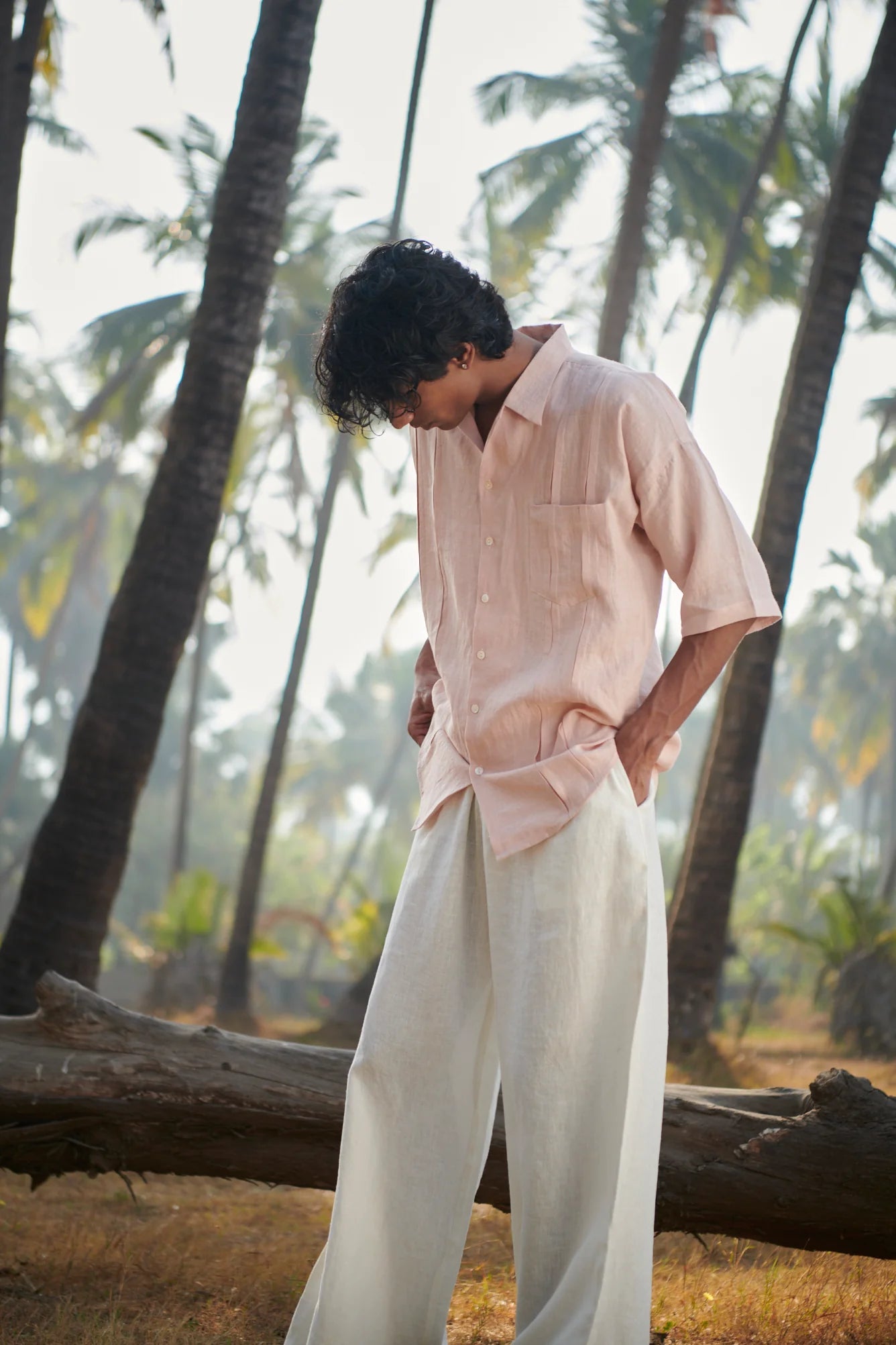 Blush Linen Men's Pleated Camp Collar Shirt - CiceronishirSaphed