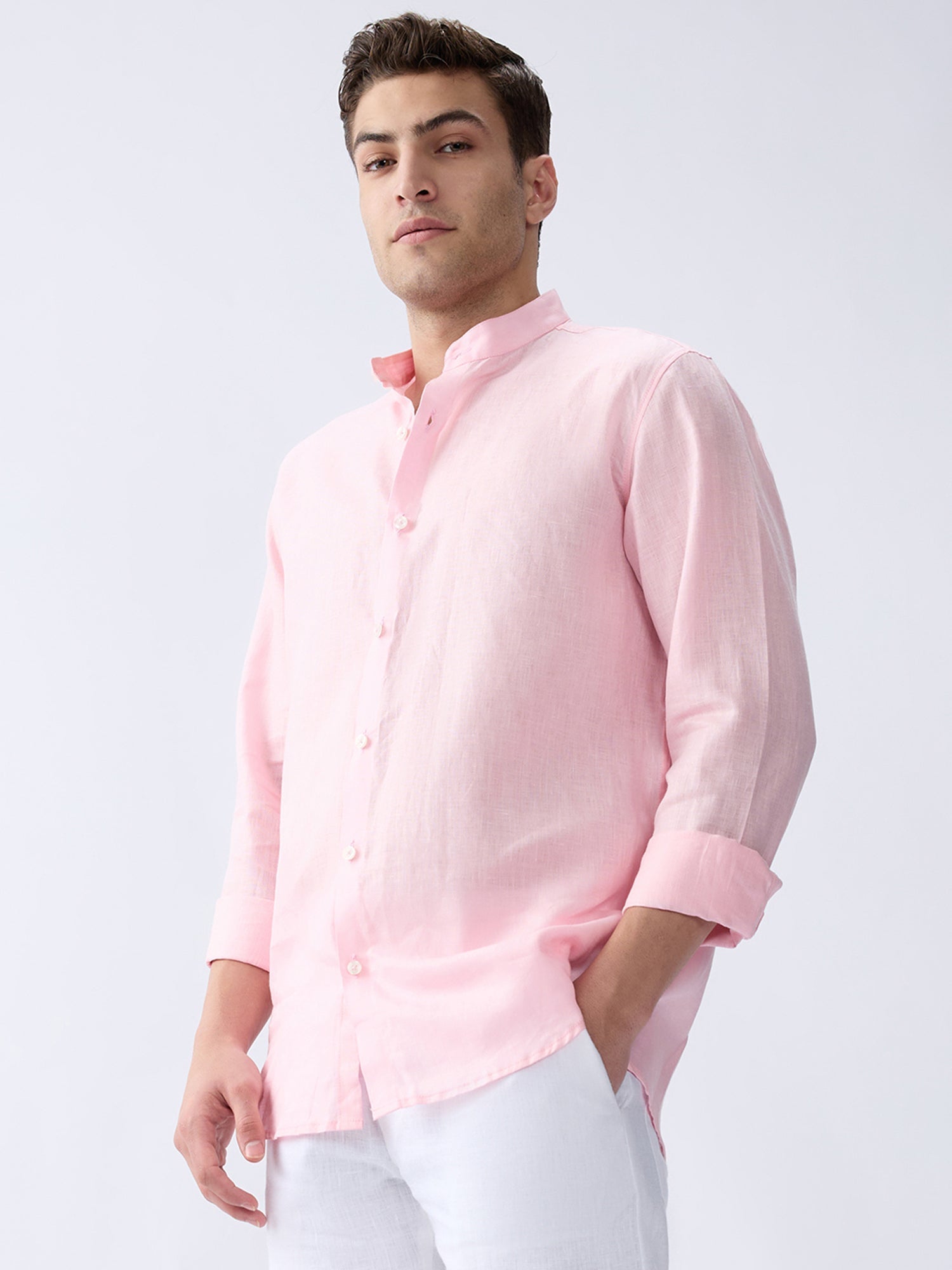 Blush Pink Mandarin 100% Pure Linen Shirt - CiceroniMen Shirtsbhrāta