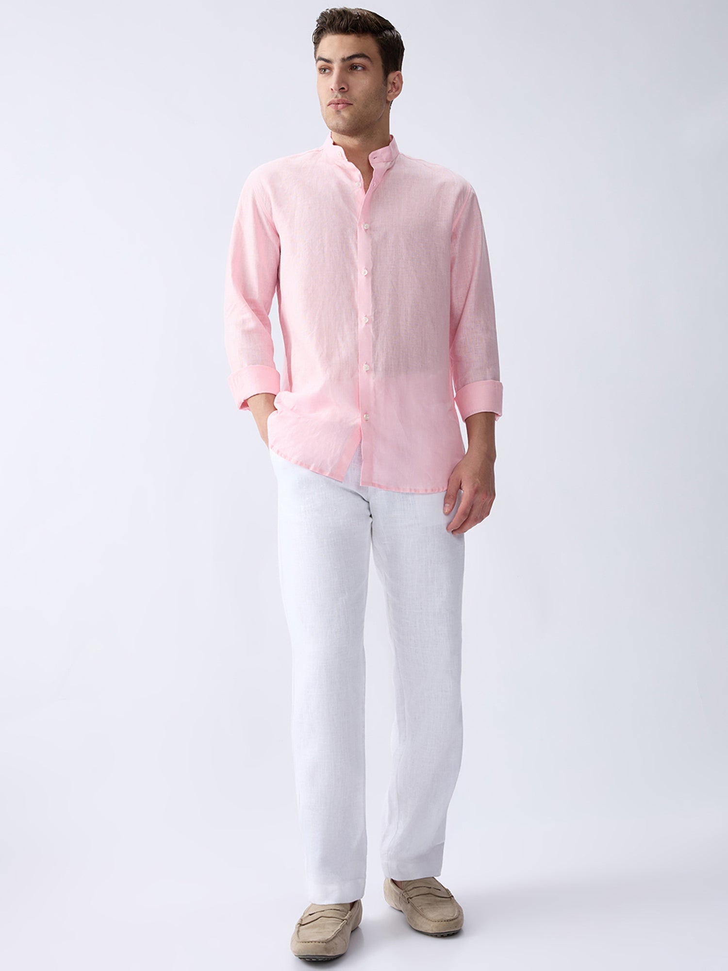 Blush Pink Mandarin 100% Pure Linen Shirt - CiceroniMen Shirtsbhrāta