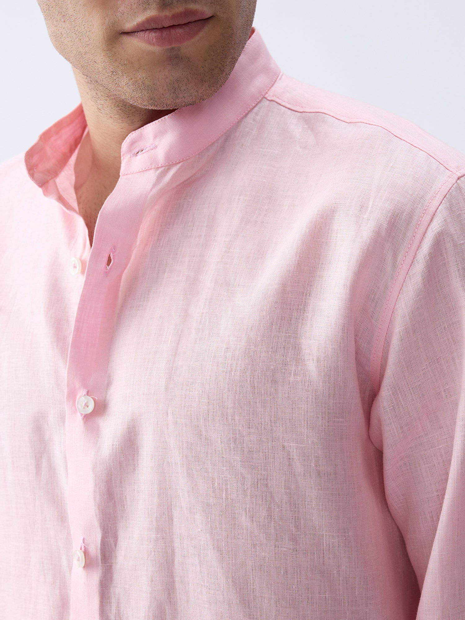 Blush Pink Mandarin 100% Pure Linen Shirt - CiceroniMen Shirtsbhrāta