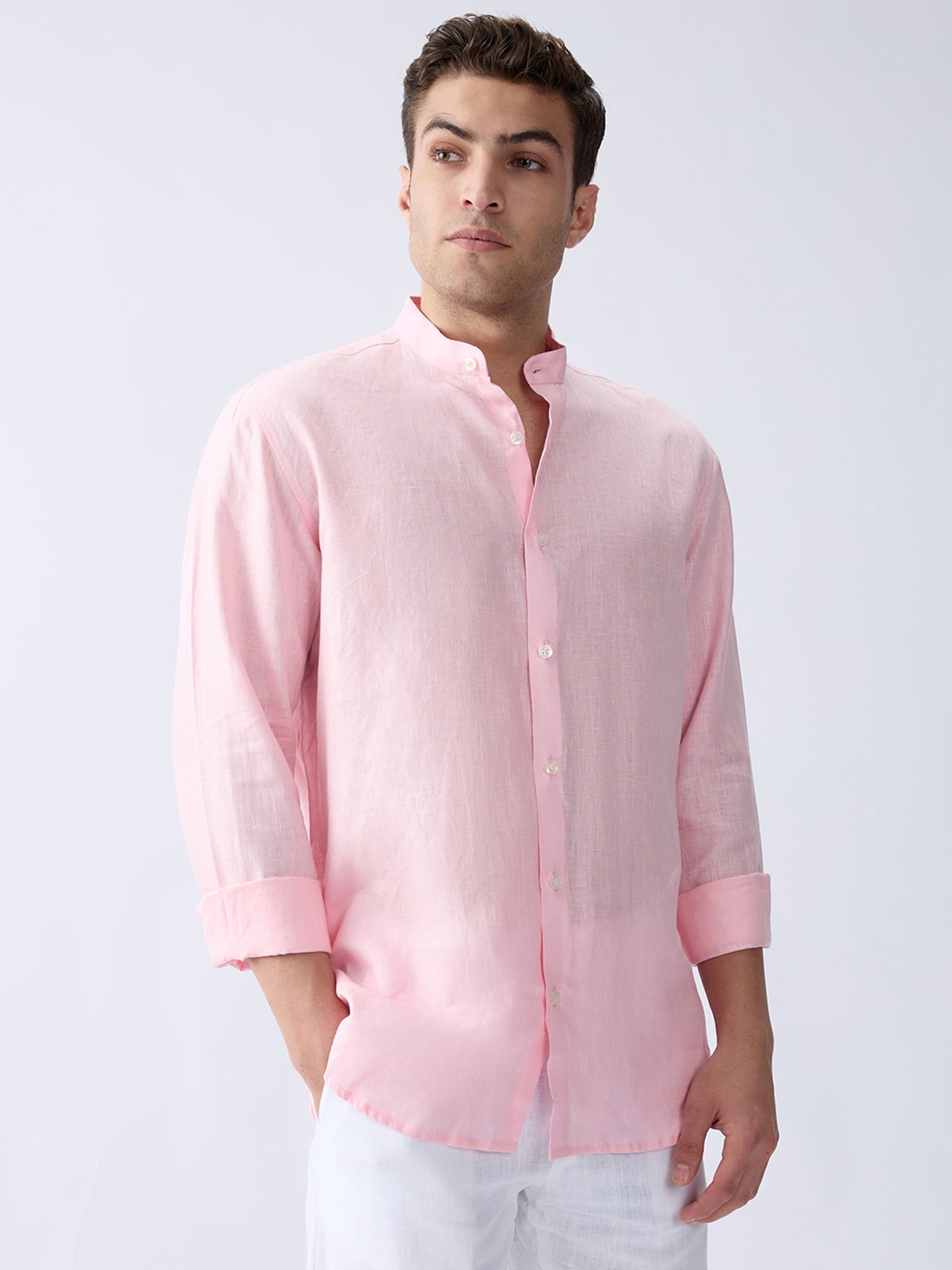 Blush Pink Mandarin 100% Pure Linen Shirt - CiceroniMen Shirtsbhrāta