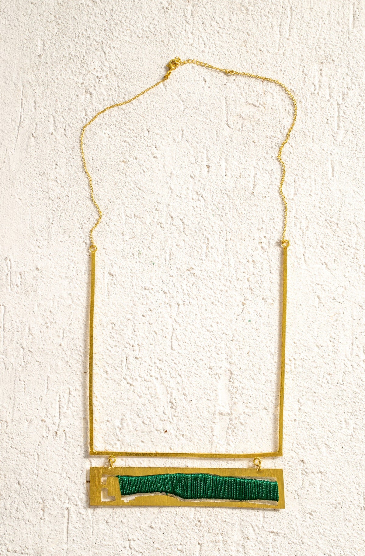 Brass Frame Necklace with Green Thread Inlay - CiceroniNeckpieceBoundless by Shilpi
