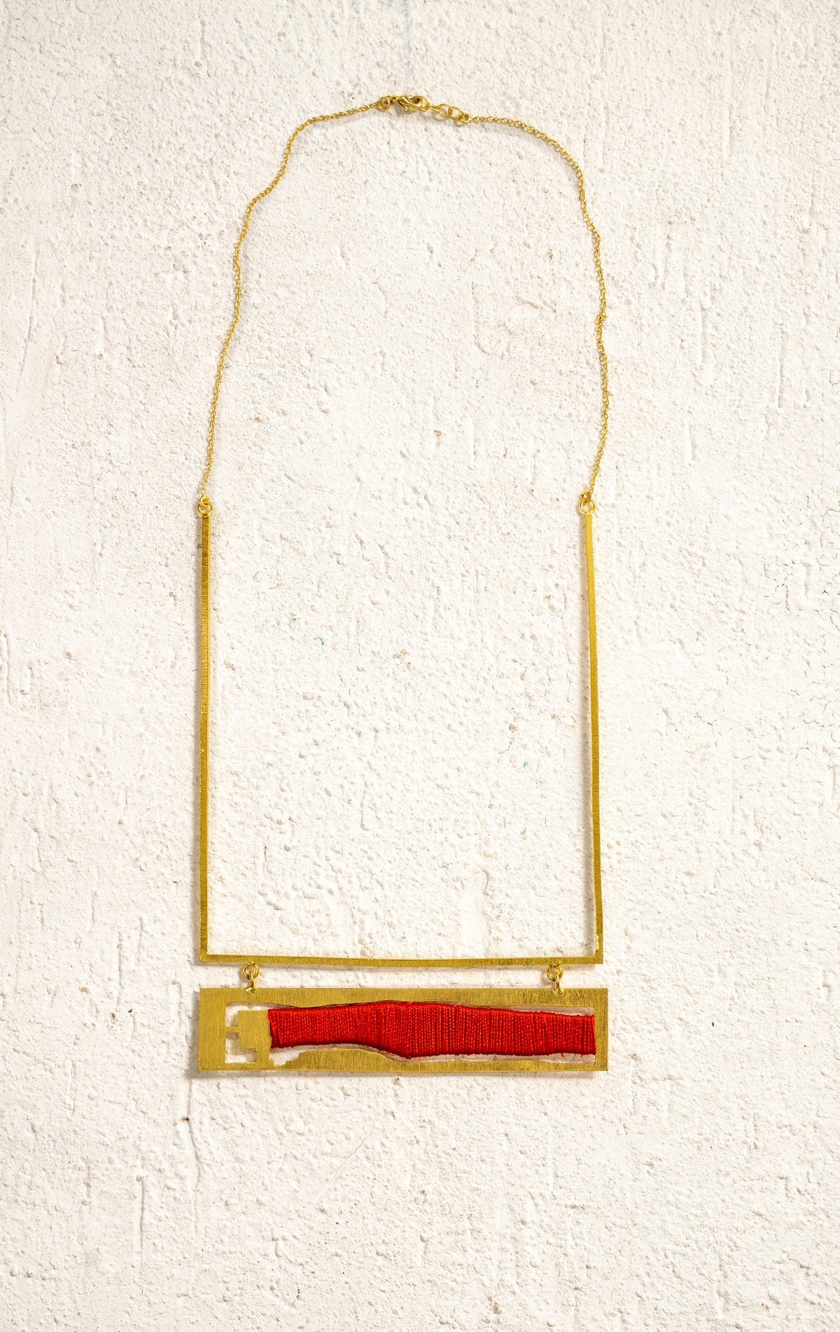 Brass Frame Necklace with Red Thread Inlay - CiceroniNeckpieceBoundless by Shilpi