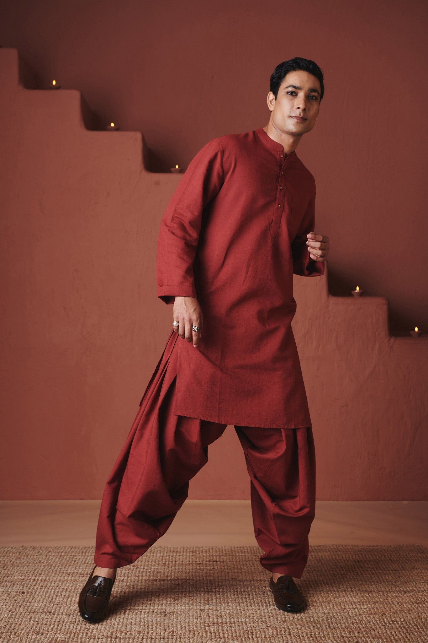 Brick Co - Linen Men's Dhoti Kurta Set - CiceroniKurta Set, Festive WearSaphed