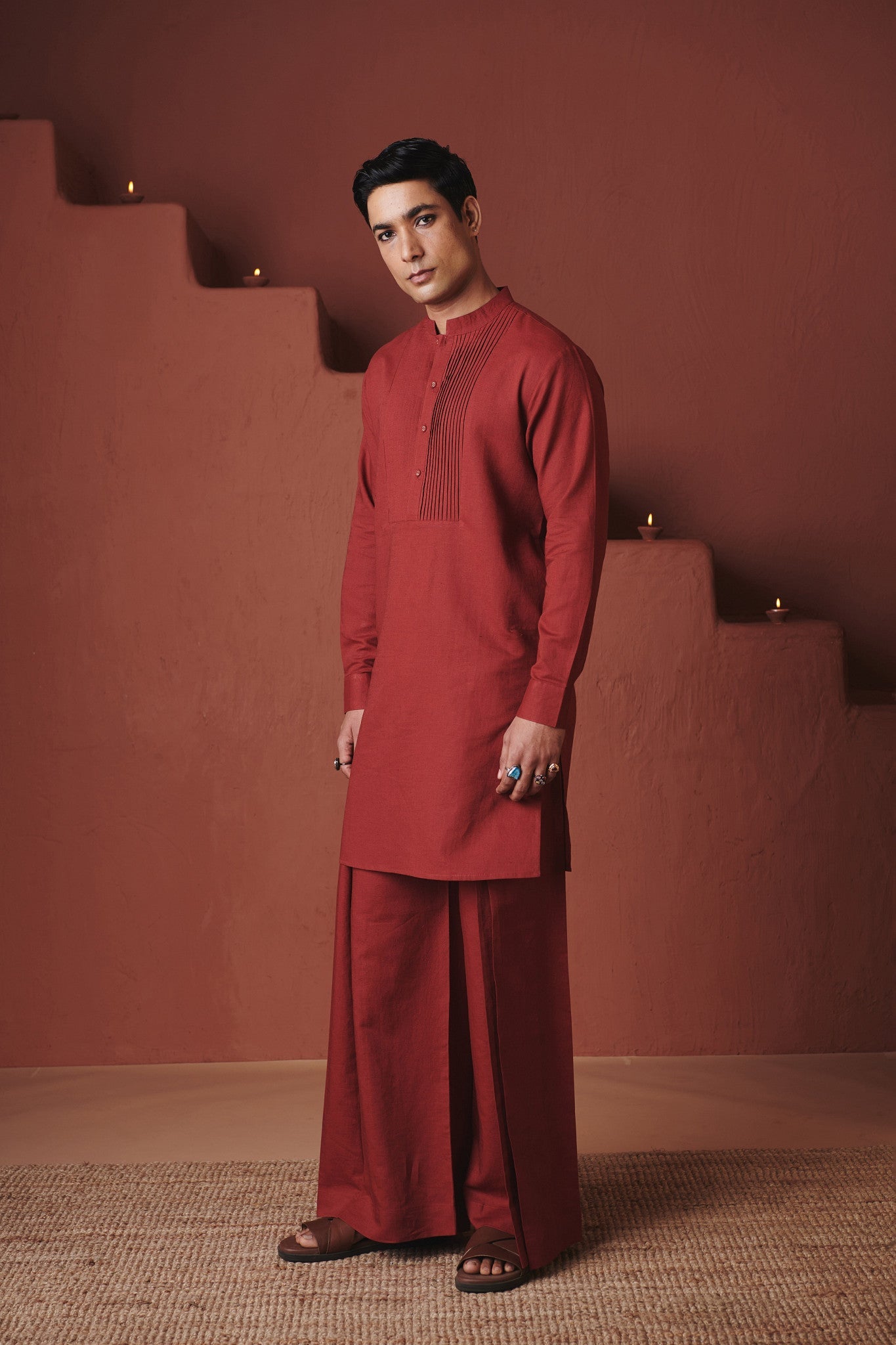 Brick Co - Linen Men's Pleated Yoke Kurta Set - CiceroniKurta SetSaphed