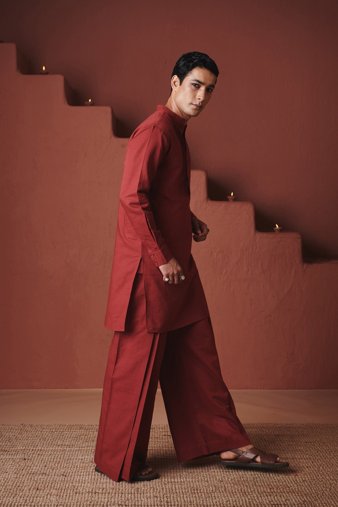 Brick Co - Linen Men's Pleated Yoke Kurta Set - CiceroniKurta SetSaphed