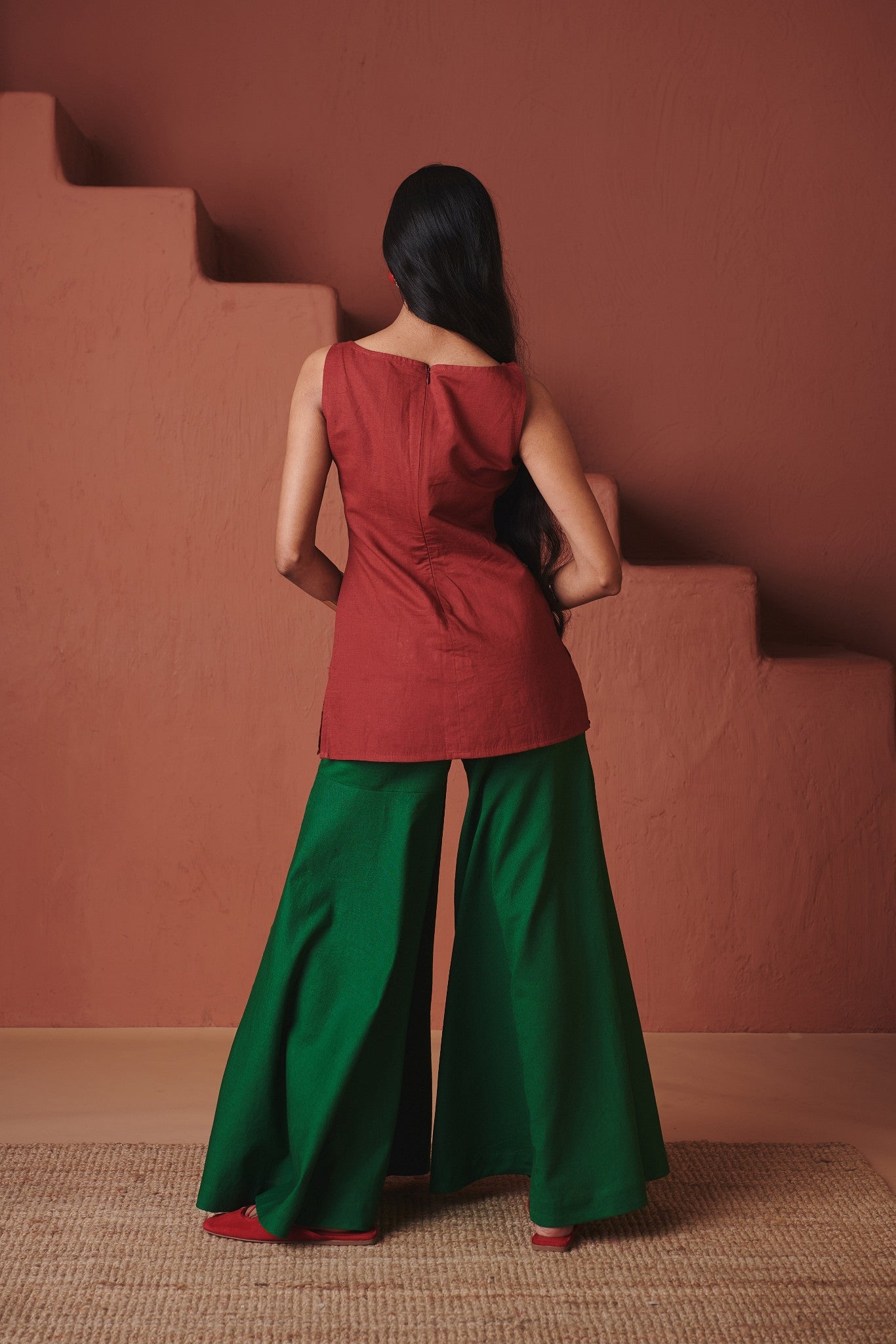 Brick Paan Co - Linen Sleeveless Sharara Set - CiceroniKurta Set, Everyday WearSaphed