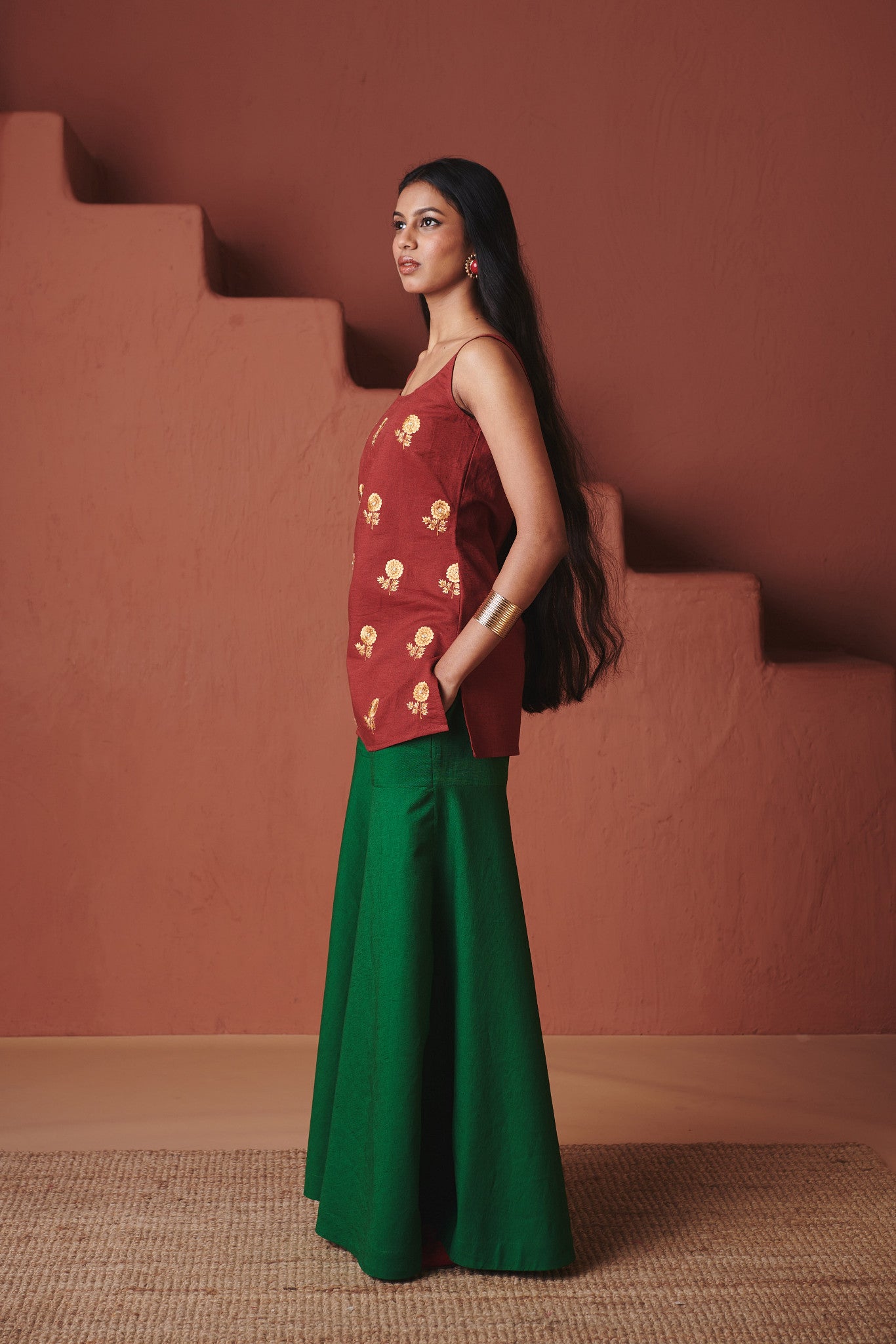 Brick Paan Co - Linen Sleeveless Sharara Set - CiceroniKurta Set, Everyday WearSaphed