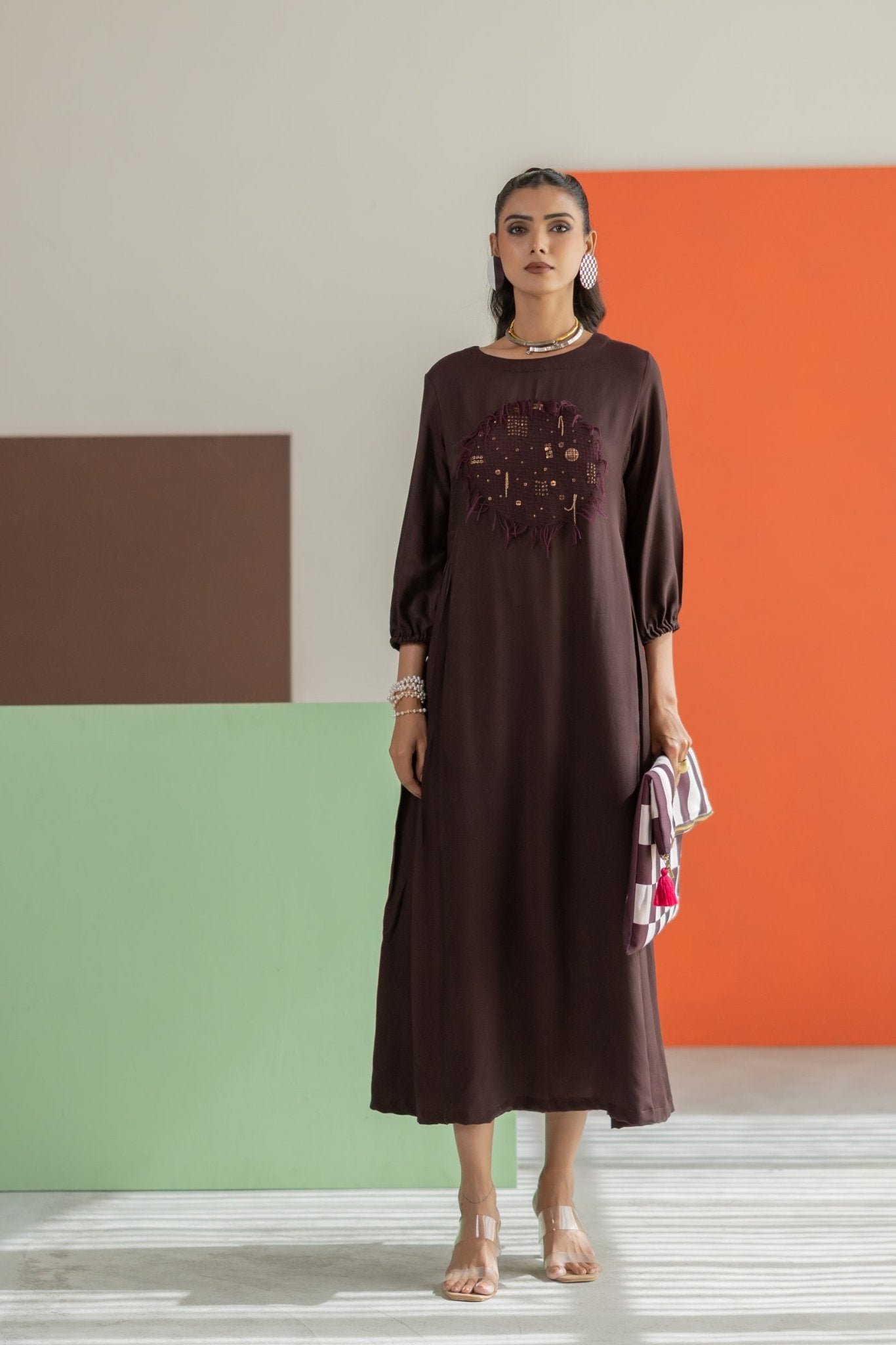 Brown Dress - CiceroniDressesTussah