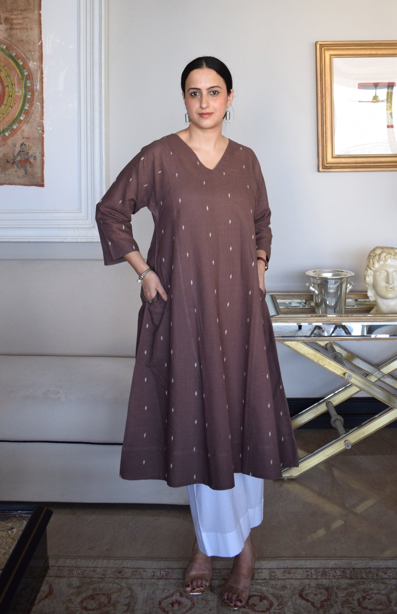 Brown Jamdani Phiran - CiceroniKurta, Everyday WearHouse of Moxa