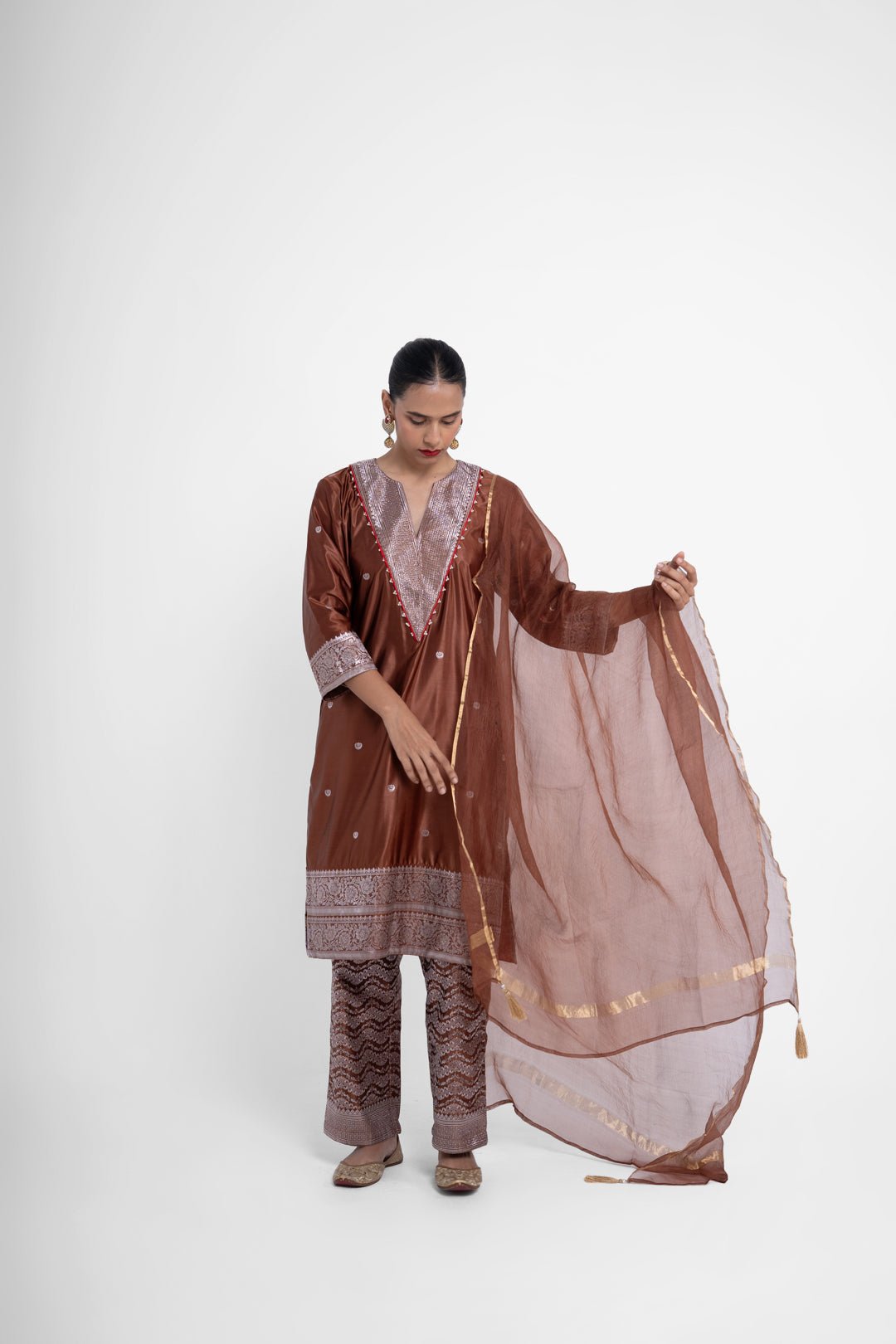 Brown Organza Odhani - CiceroniDupattaShriya Singhi