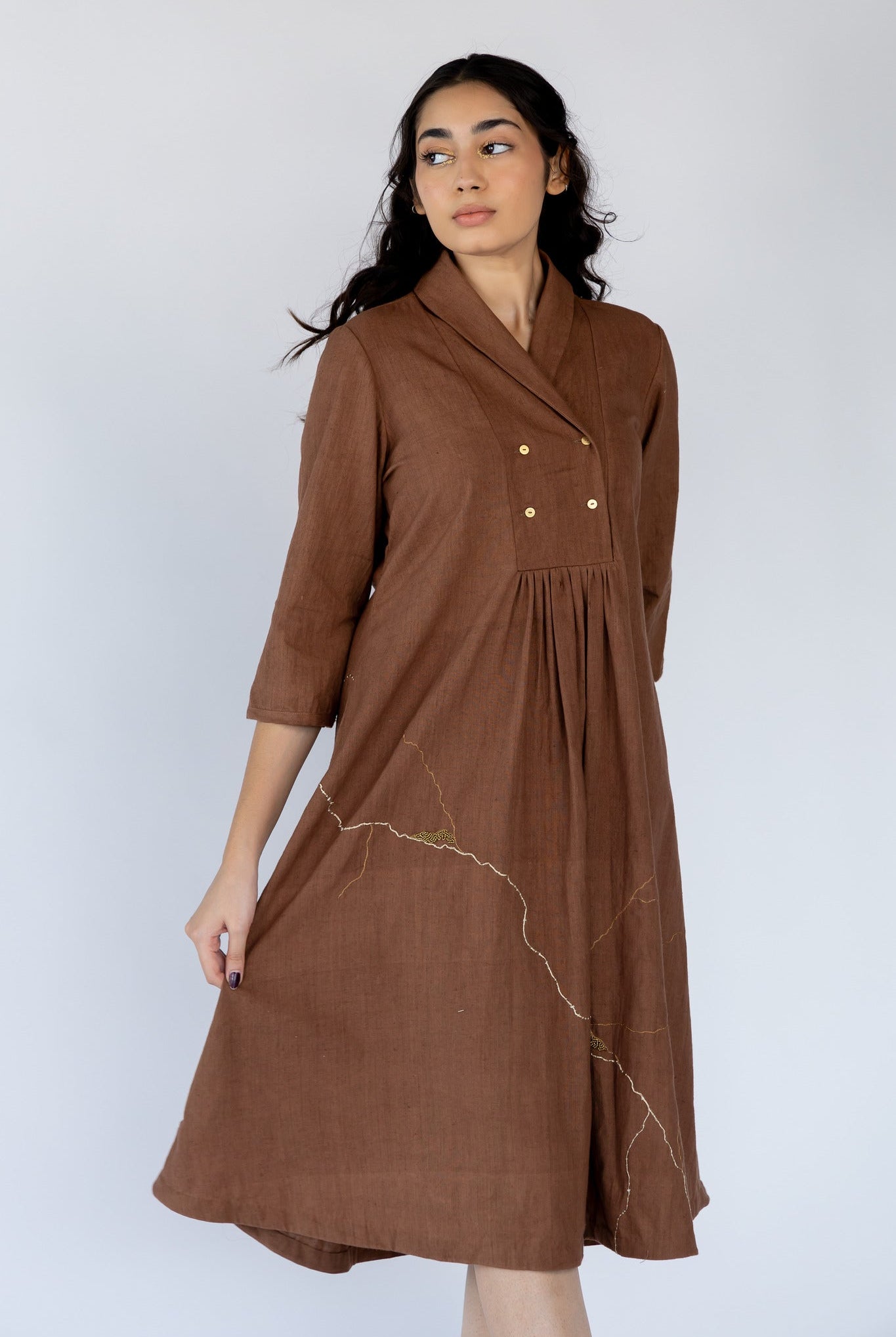 Brown Tesu A-line Dress - CiceroniDressesNirjara