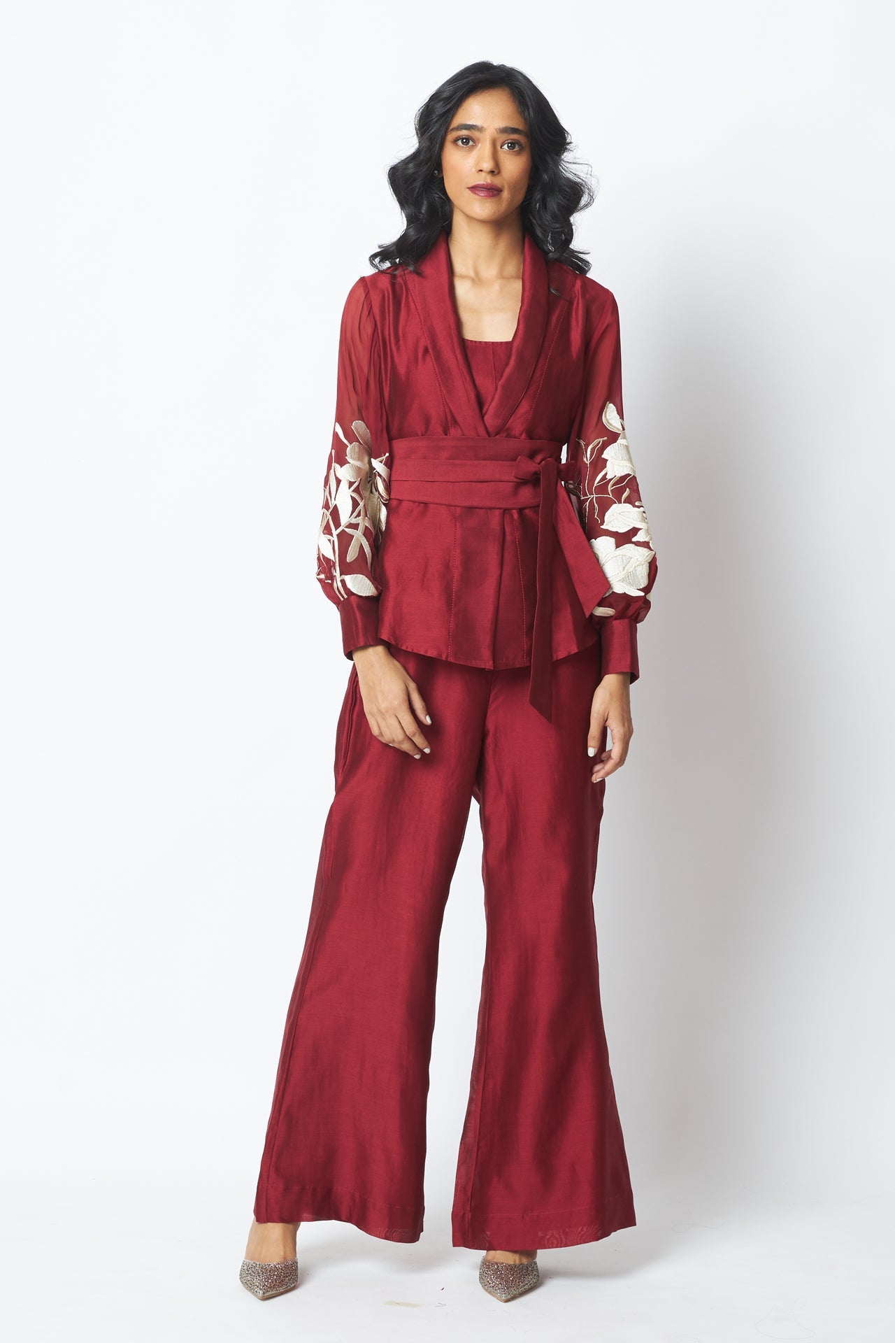 Burgandy Reva - Blazer Wrap Top & Wide - Leg Pant - CiceroniCo - ord SetMadder Much