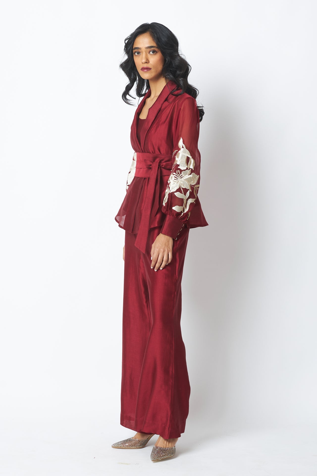 Burgandy Reva - Blazer Wrap Top & Wide - Leg Pant - CiceroniCo - ord SetMadder Much
