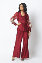 Burgandy Reva - Blazer Wrap Top & Wide - Leg Pant - CiceroniCo - ord SetMadder Much