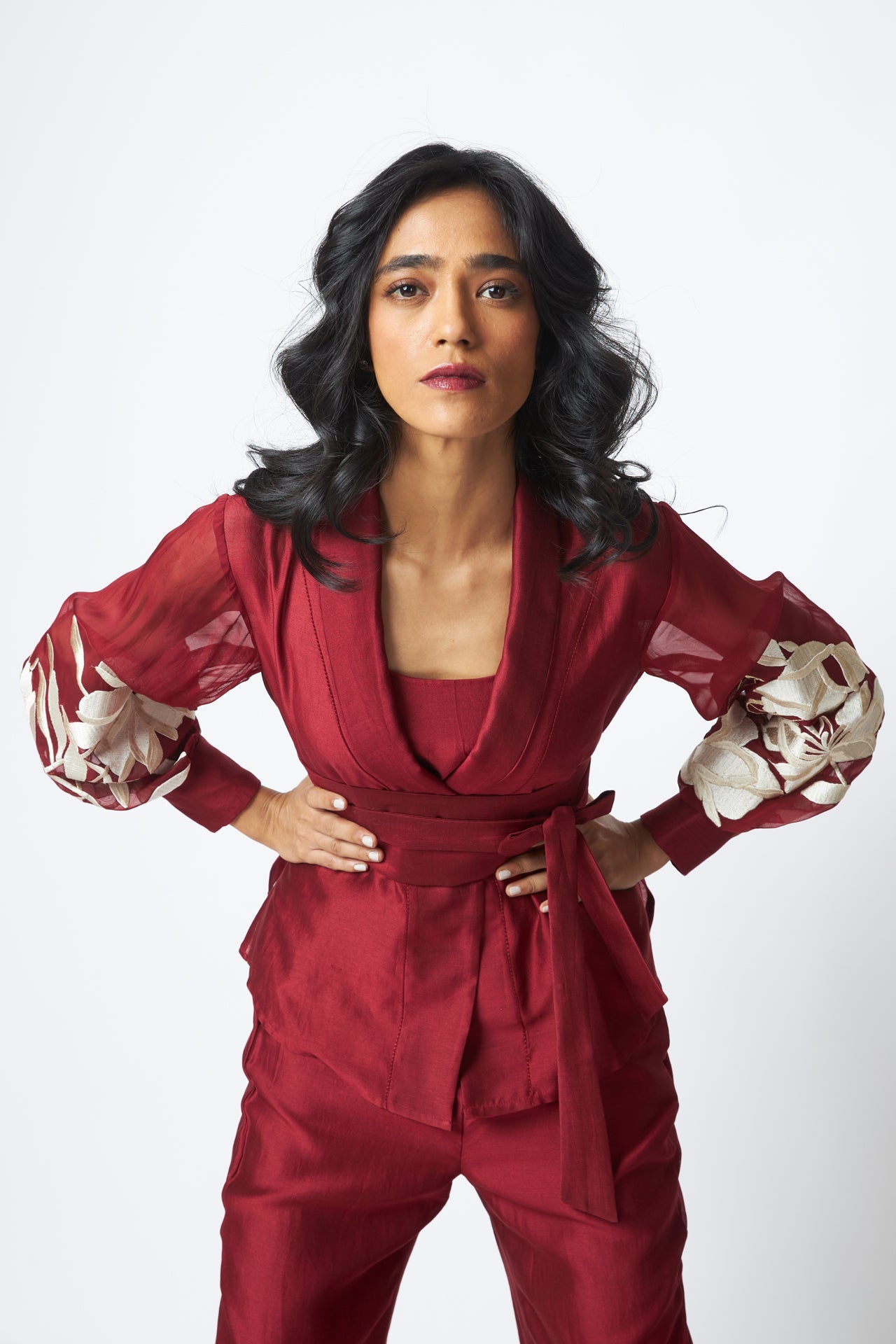 Burgandy Reva - Blazer Wrap Top & Wide - Leg Pant - CiceroniCo - ord SetMadder Much
