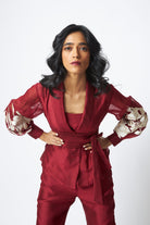 Burgandy Reva - Blazer Wrap Top & Wide - Leg Pant - CiceroniCo - ord SetMadder Much