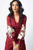 Burgandy Reva - Blazer Wrap Top & Wide - Leg Pant - CiceroniCo - ord SetMadder Much