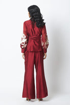 Burgandy Reva - Blazer Wrap Top & Wide - Leg Pant - CiceroniCo - ord SetMadder Much