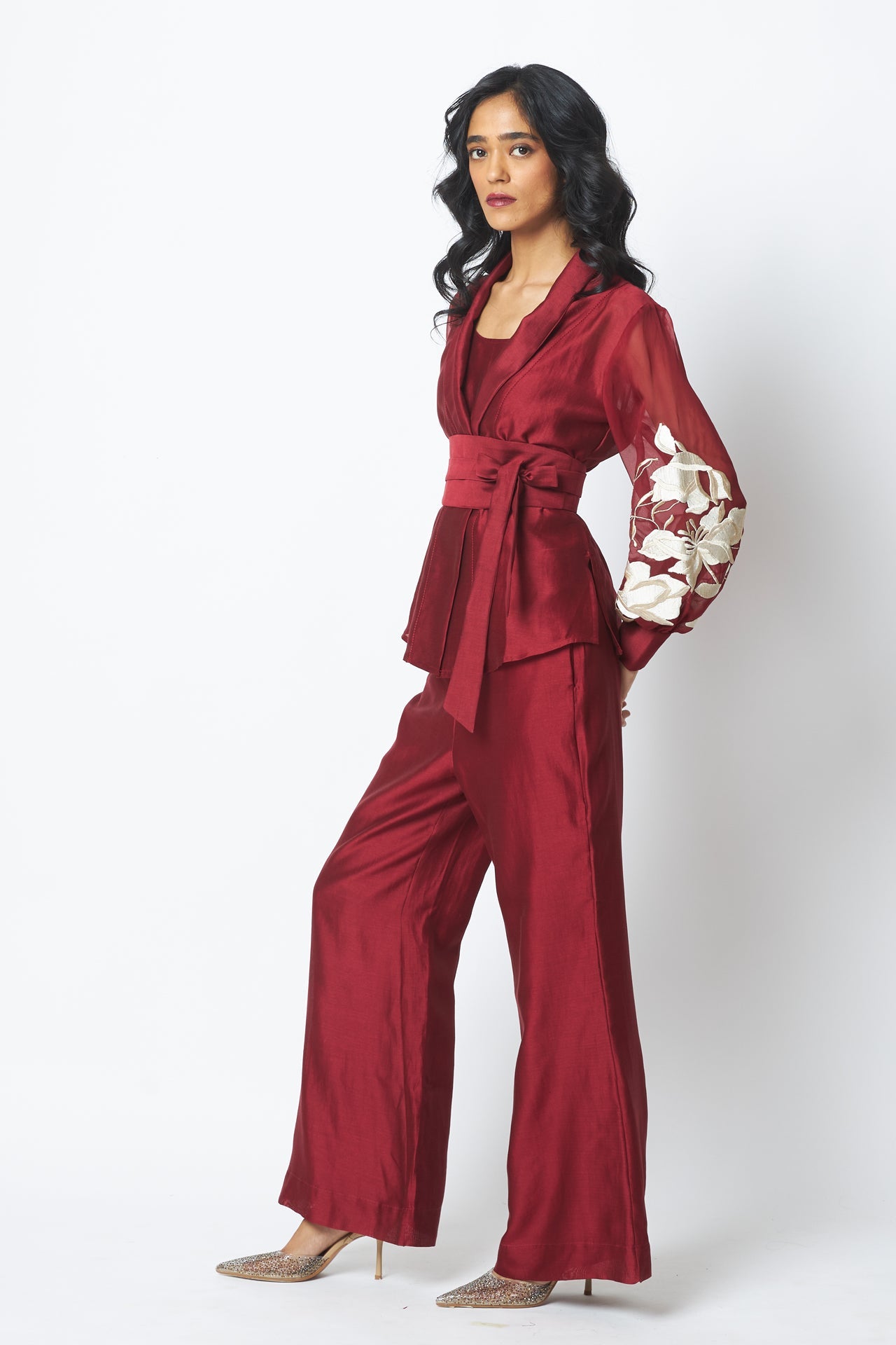Burgandy Reva - Blazer Wrap Top & Wide - Leg Pant - CiceroniCo - ord SetMadder Much