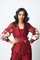 Burgandy Reva - Blazer Wrap Top & Wide - Leg Pant - CiceroniCo - ord SetMadder Much