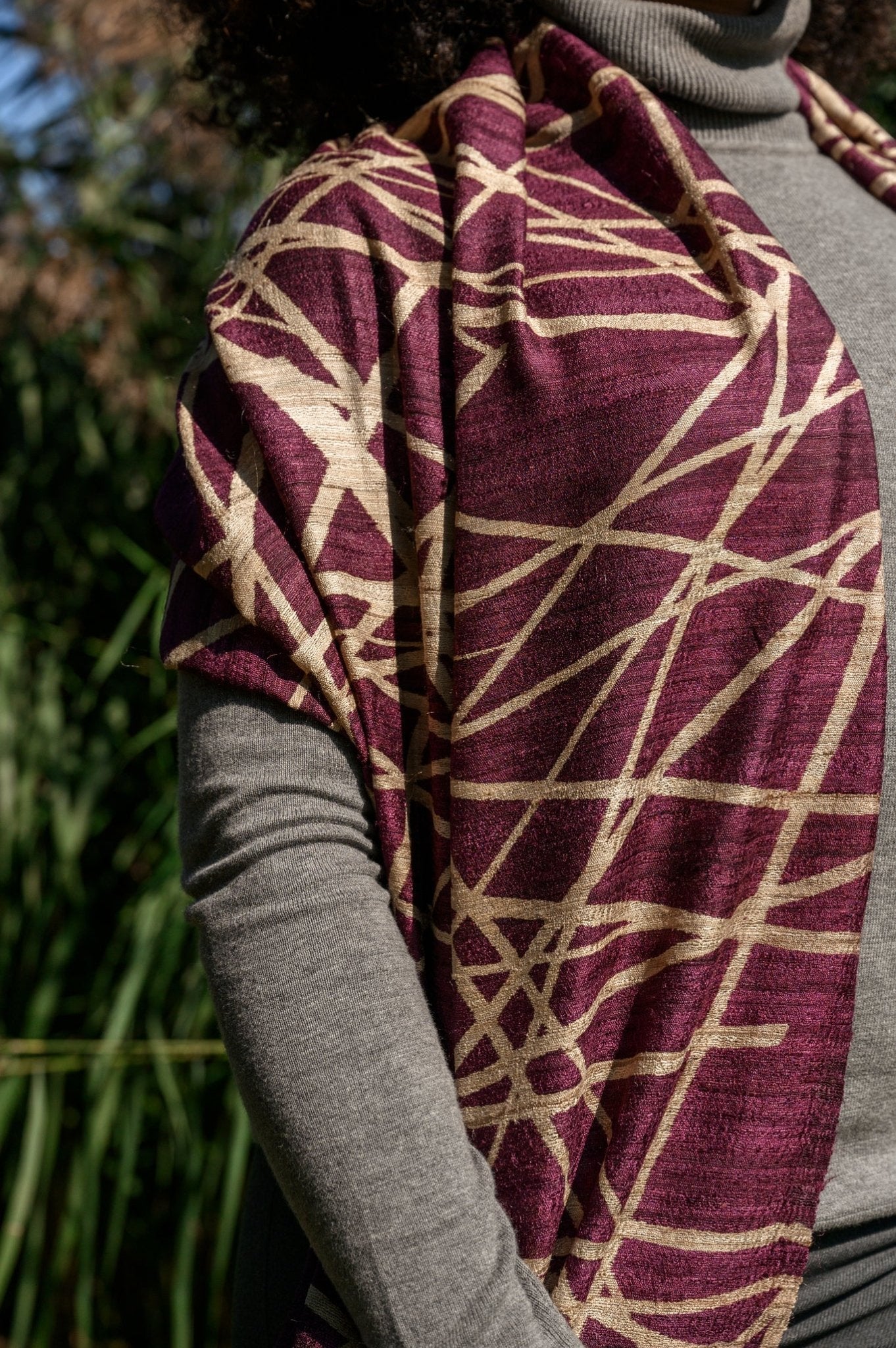 Burgundy Lattice Peace Silk Scarf - CiceroniScarfAeshaane