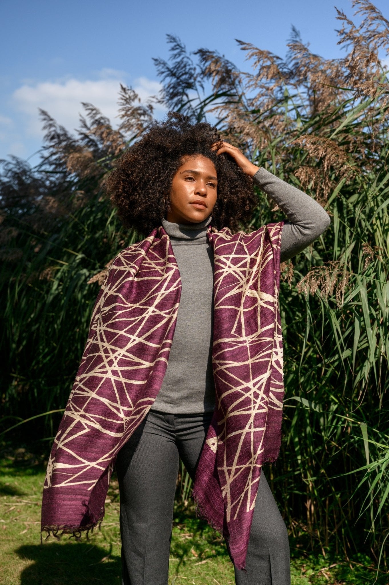 Buy Burgundy Lattice Peace Silk Scarf Online Ciceroni