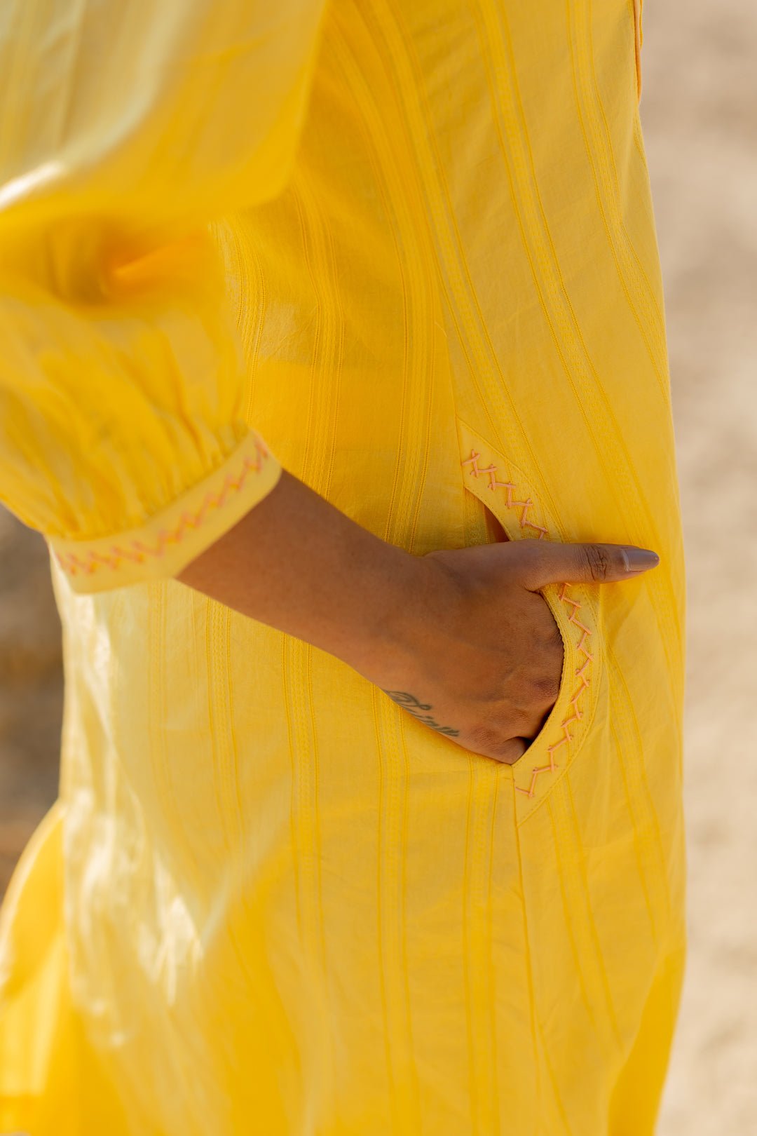 Butter Yellow Pintucks Kurta Set with Peach Jaamdani Dupatta - CiceroniKurta Set, Everyday WearMaidaan