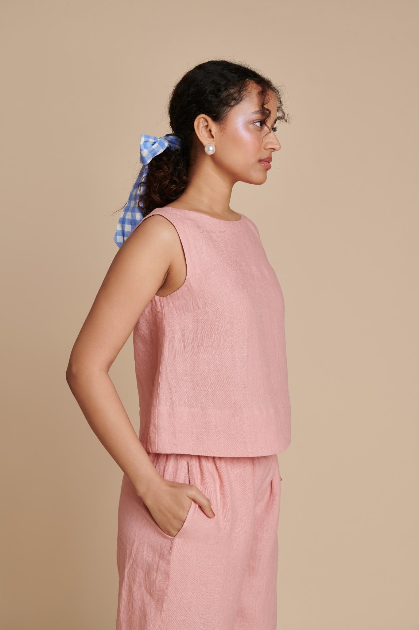 Candy Floss Linen Sleeveless Top & Pyjama Set - CiceroniCo-ord SetSaphed