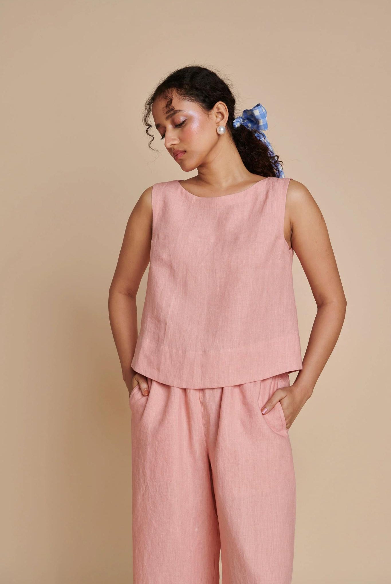 Candy Floss Linen Sleeveless Top & Pyjama Set - CiceroniCo-ord SetSaphed