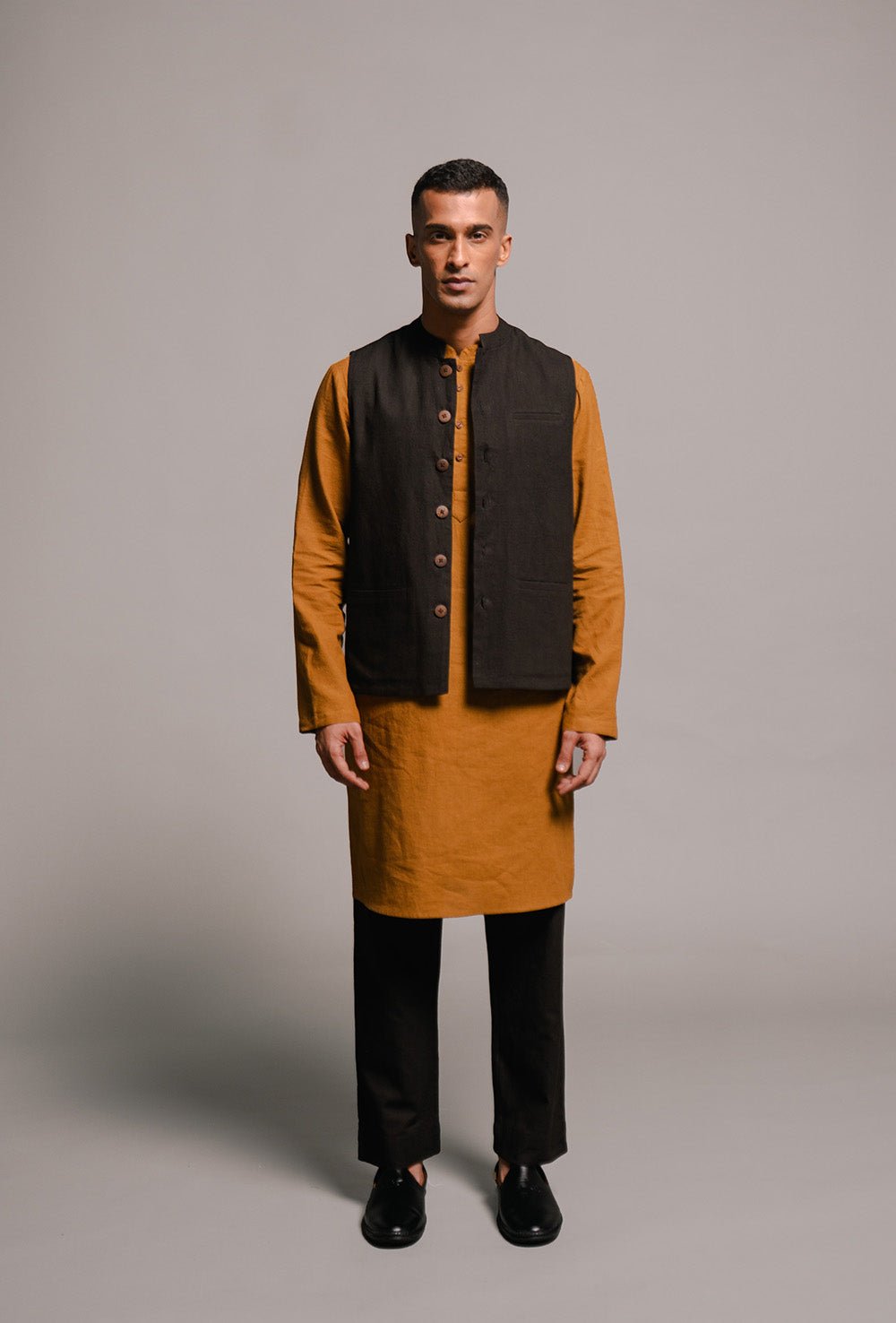 Carbon Co - Linen Men's Nehru Jacket - CiceroniJacketsSaphed