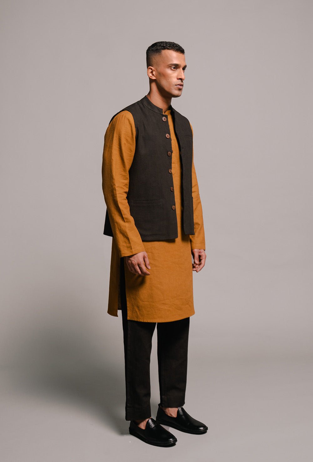 Carbon Co - Linen Men's Nehru Jacket - CiceroniJacketsSaphed