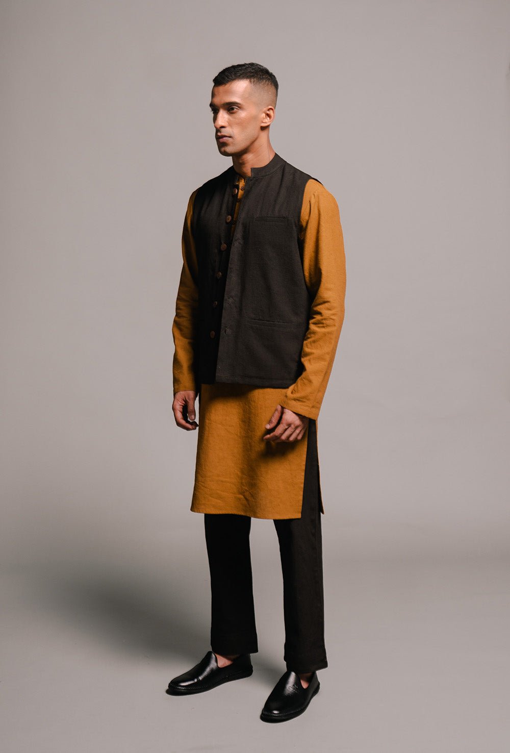 Carbon Co - Linen Men's Nehru Jacket - CiceroniJacketsSaphed