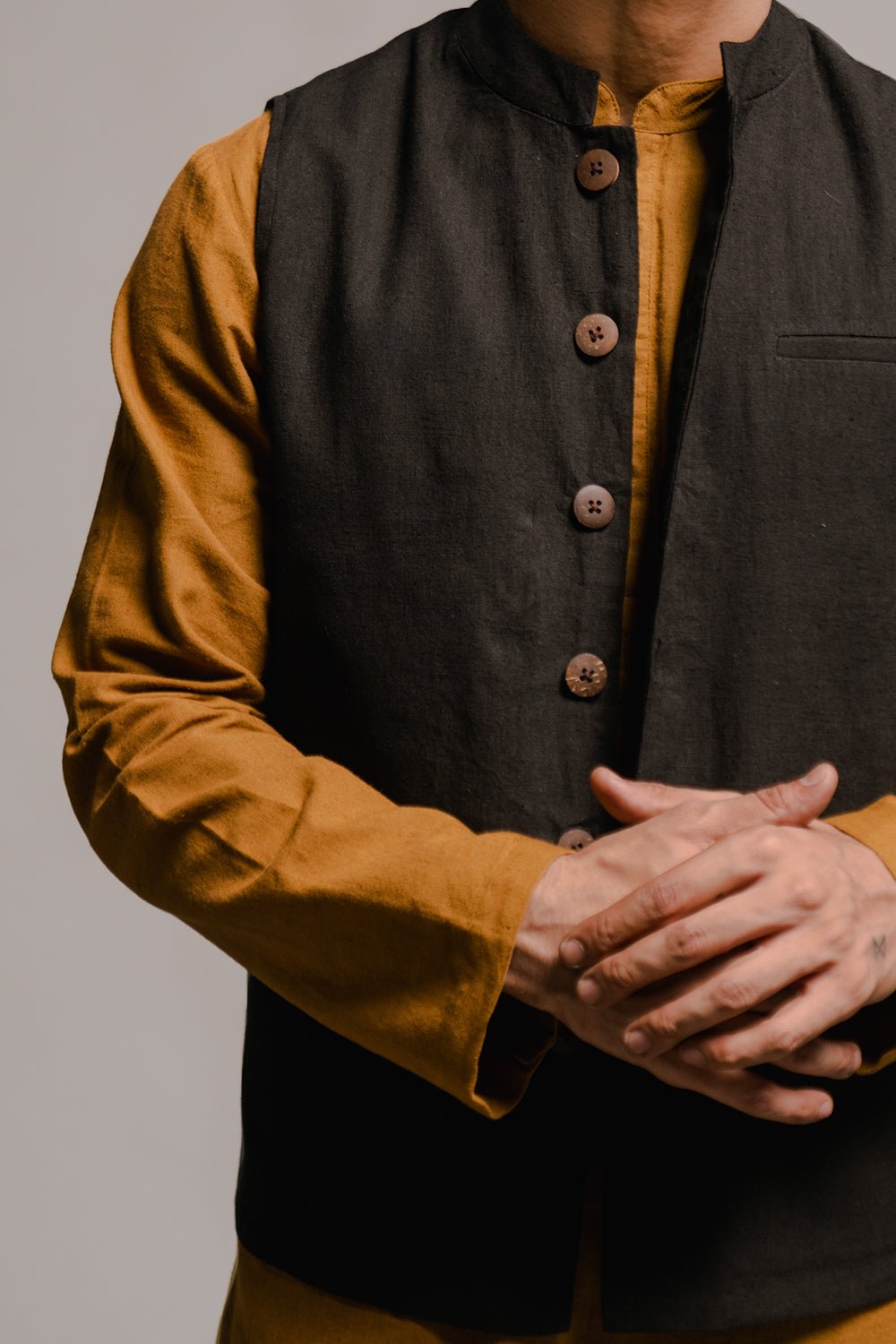 Carbon Co - Linen Men's Nehru Jacket - CiceroniJacketsSaphed