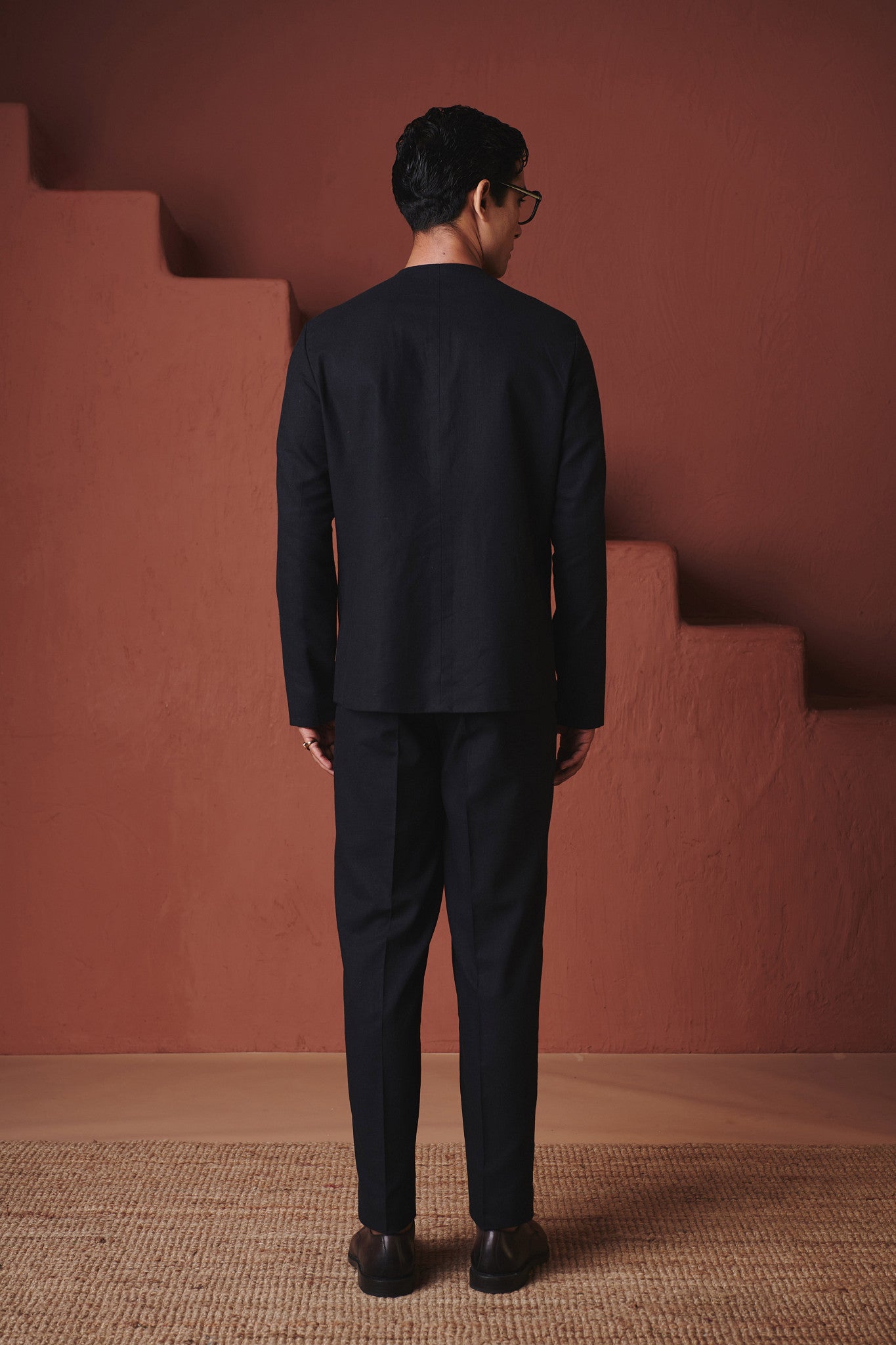 Carbon Co - Linen Men's Round Neck Jacket Set - CiceroniCo - ord SetSaphed