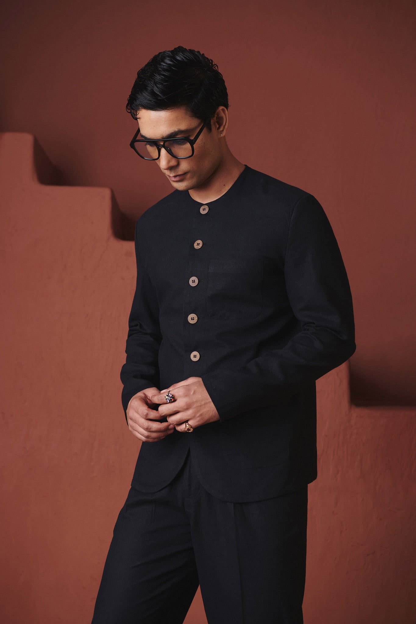 Carbon Co - Linen Men's Round Neck Jacket Set - CiceroniCo - ord SetSaphed