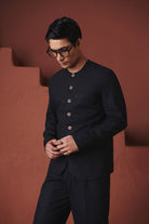 Carbon Co - Linen Men's Round Neck Jacket Set - CiceroniCo - ord SetSaphed