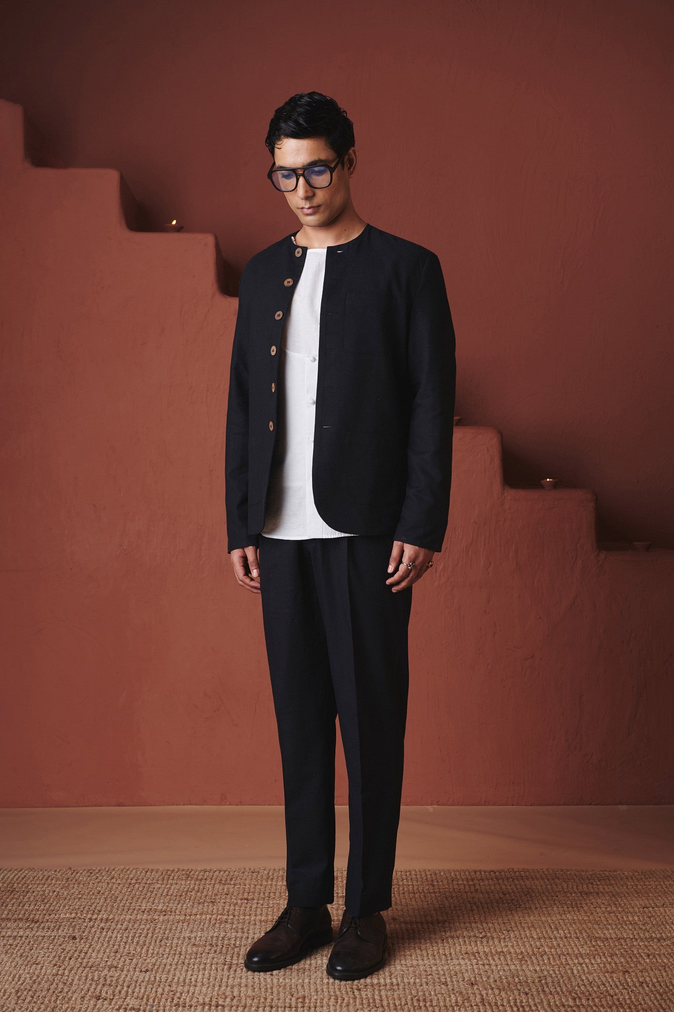 Carbon Co - Linen Men's Round Neck Jacket Set - CiceroniCo - ord SetSaphed