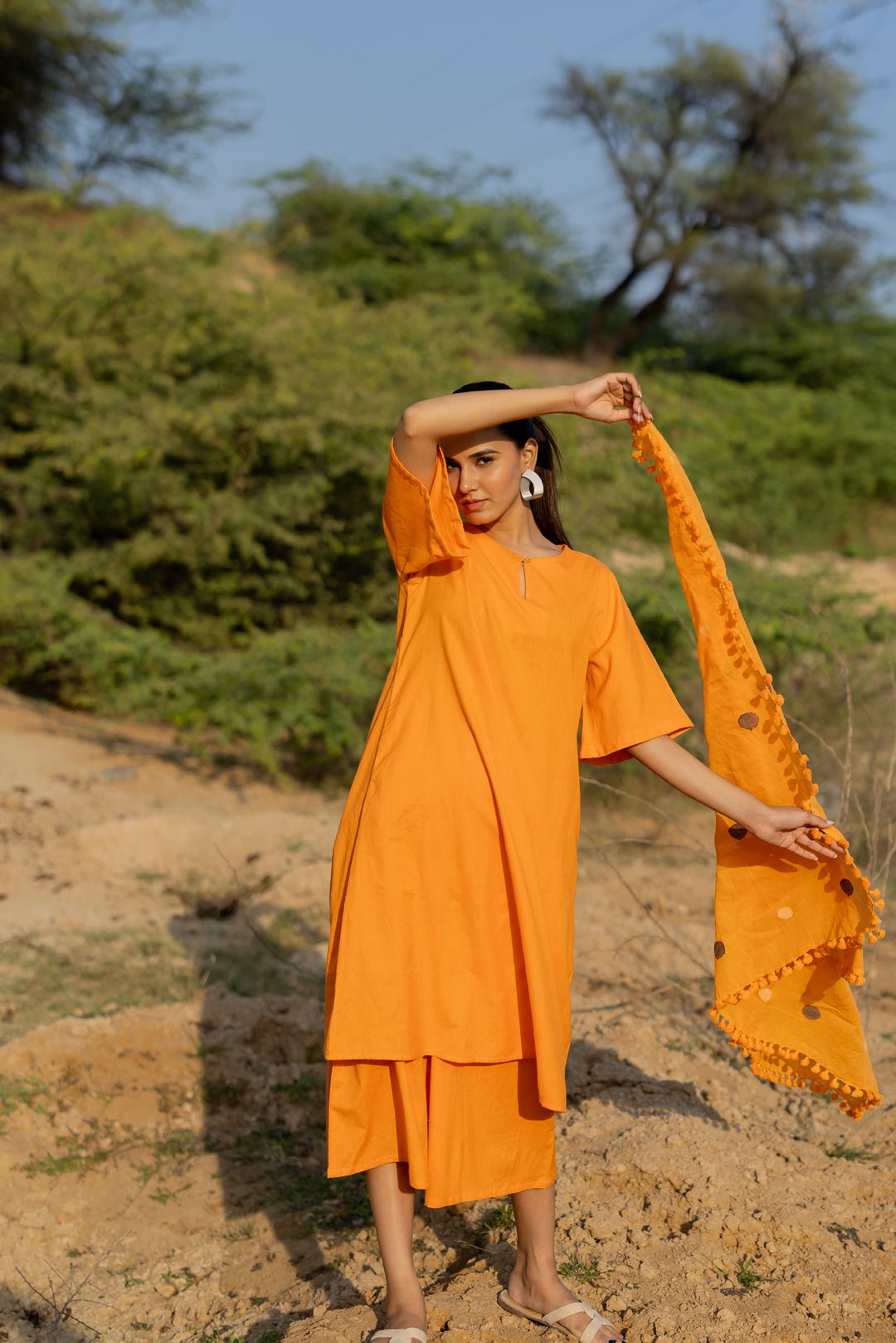Carrot Orange Kurta and Culottes Set - CiceroniKurta Set, Everyday WearMaidaan
