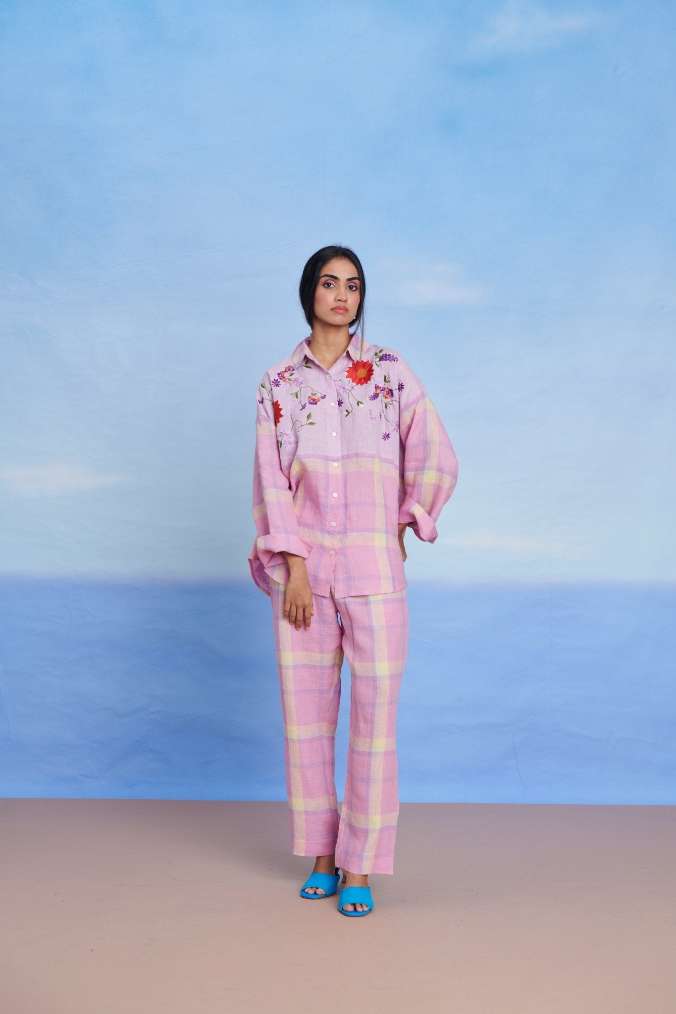 Cassata Linen Oversized Flared Shirt Set - CiceroniCo - ord SetSaphed