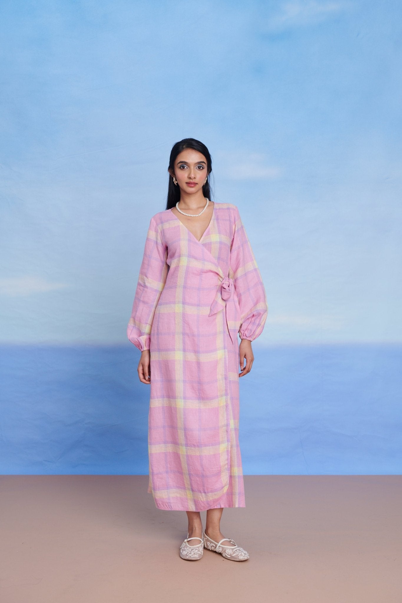 Cassata Linen Wrap Billow Dress - CiceroniDressesSaphed