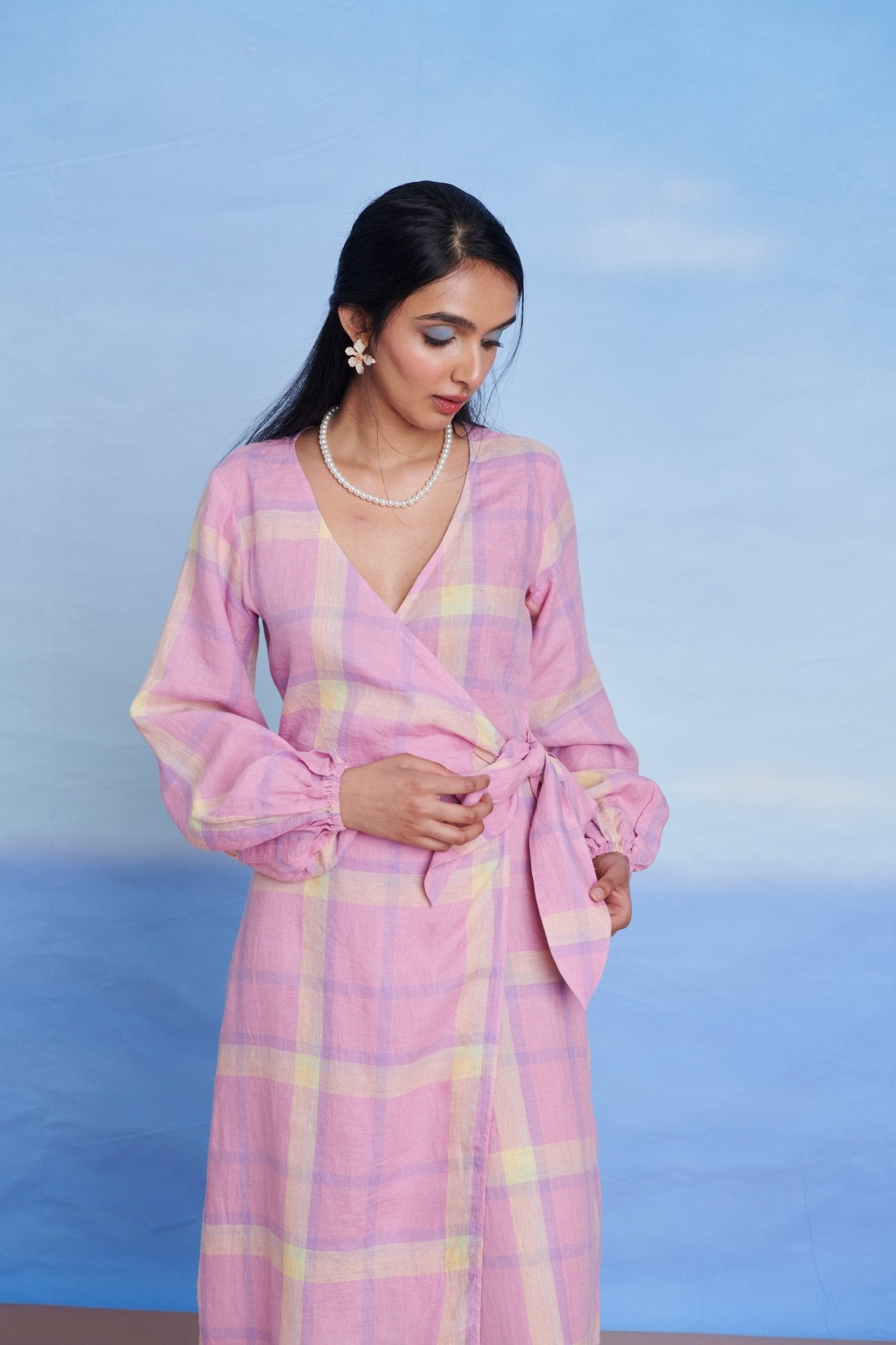 Cassata Linen Wrap Billow Dress - CiceroniDressesSaphed