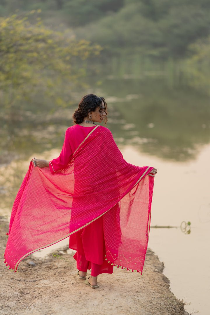 Cerise Kurta Set with Dupatta - CiceroniKurta Set, Everyday WearMaidaan