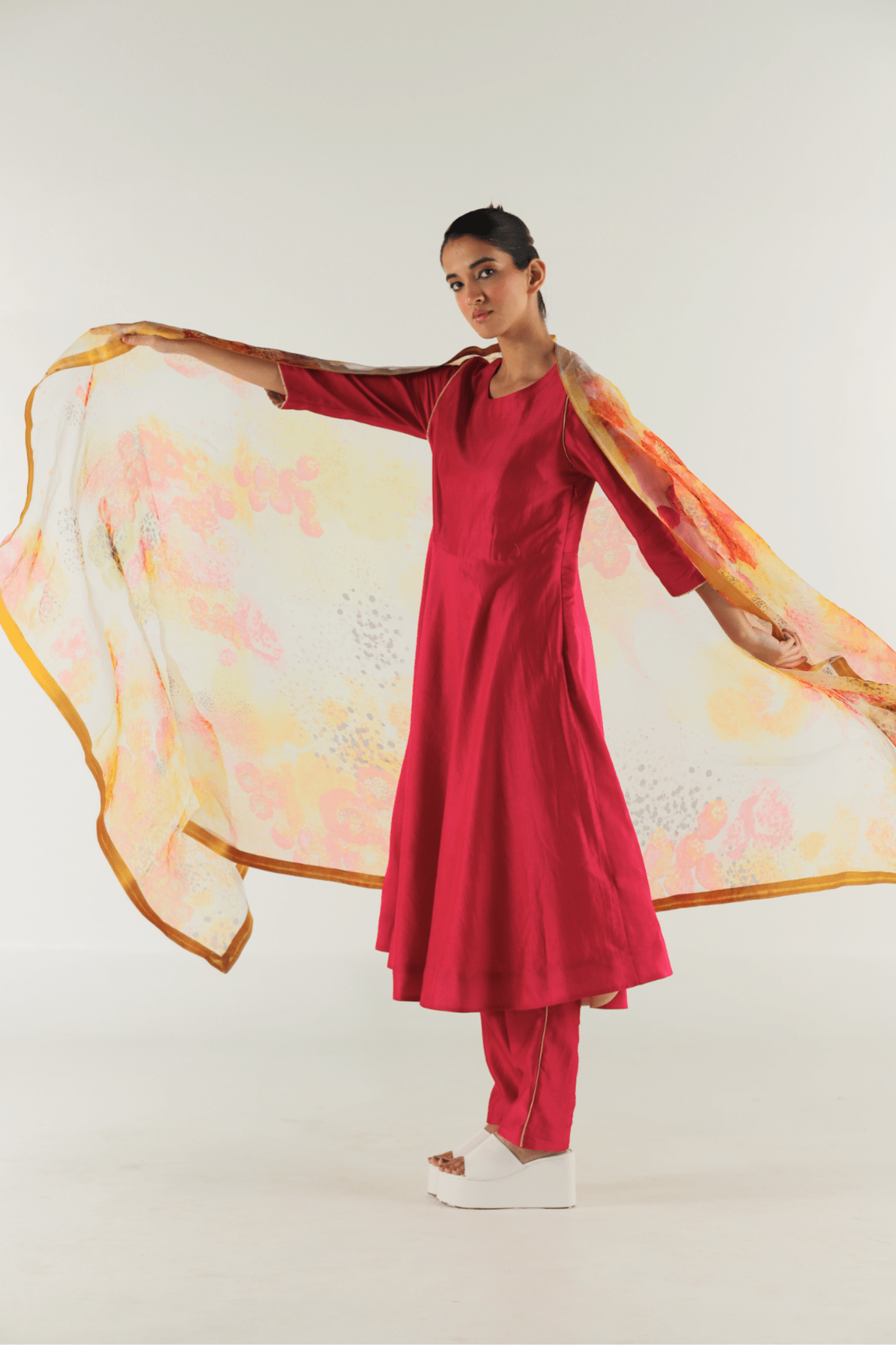 Cerise Pink Ghera Anarkali Set - CiceroniKurta Set, Festive WearTil