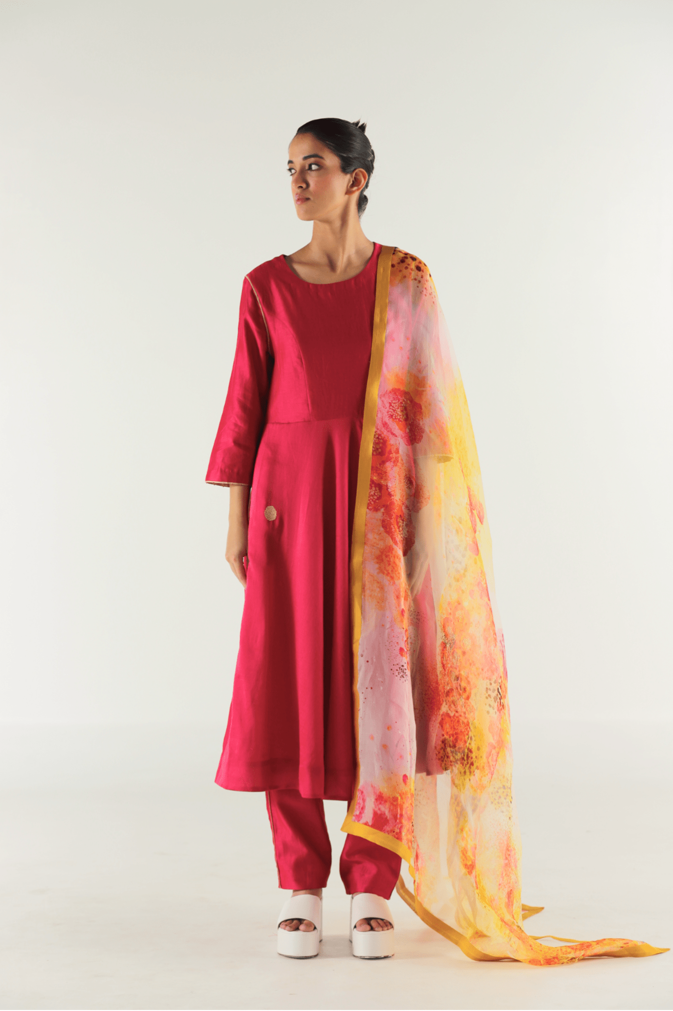 Cerise Pink Ghera Anarkali Set - CiceroniKurta Set, Festive WearTil