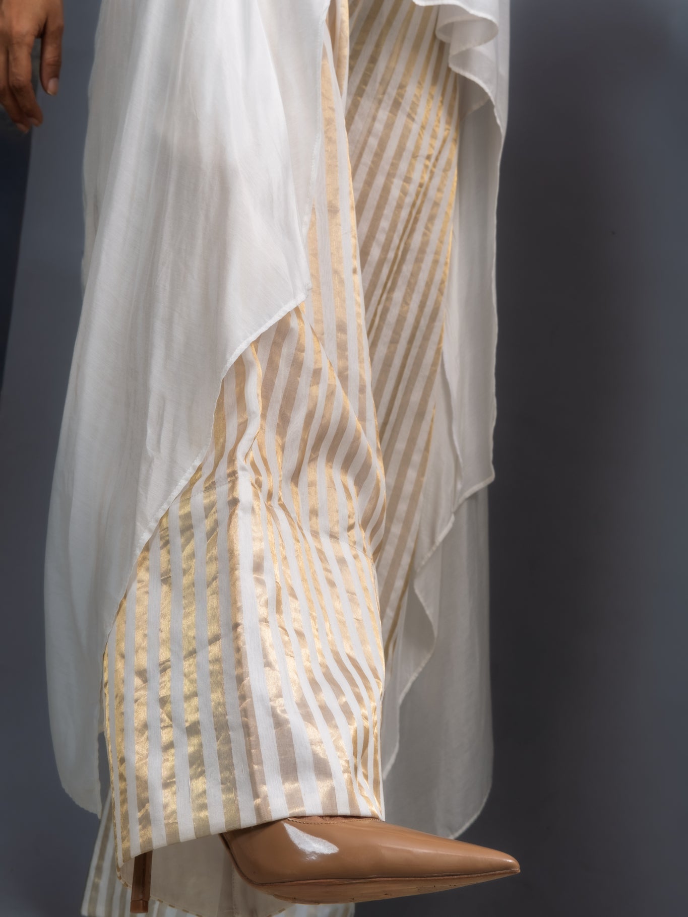 Chanderi Gold Leaf & Stripe Festive Ensemble - CiceroniCo - ord SetOtouto