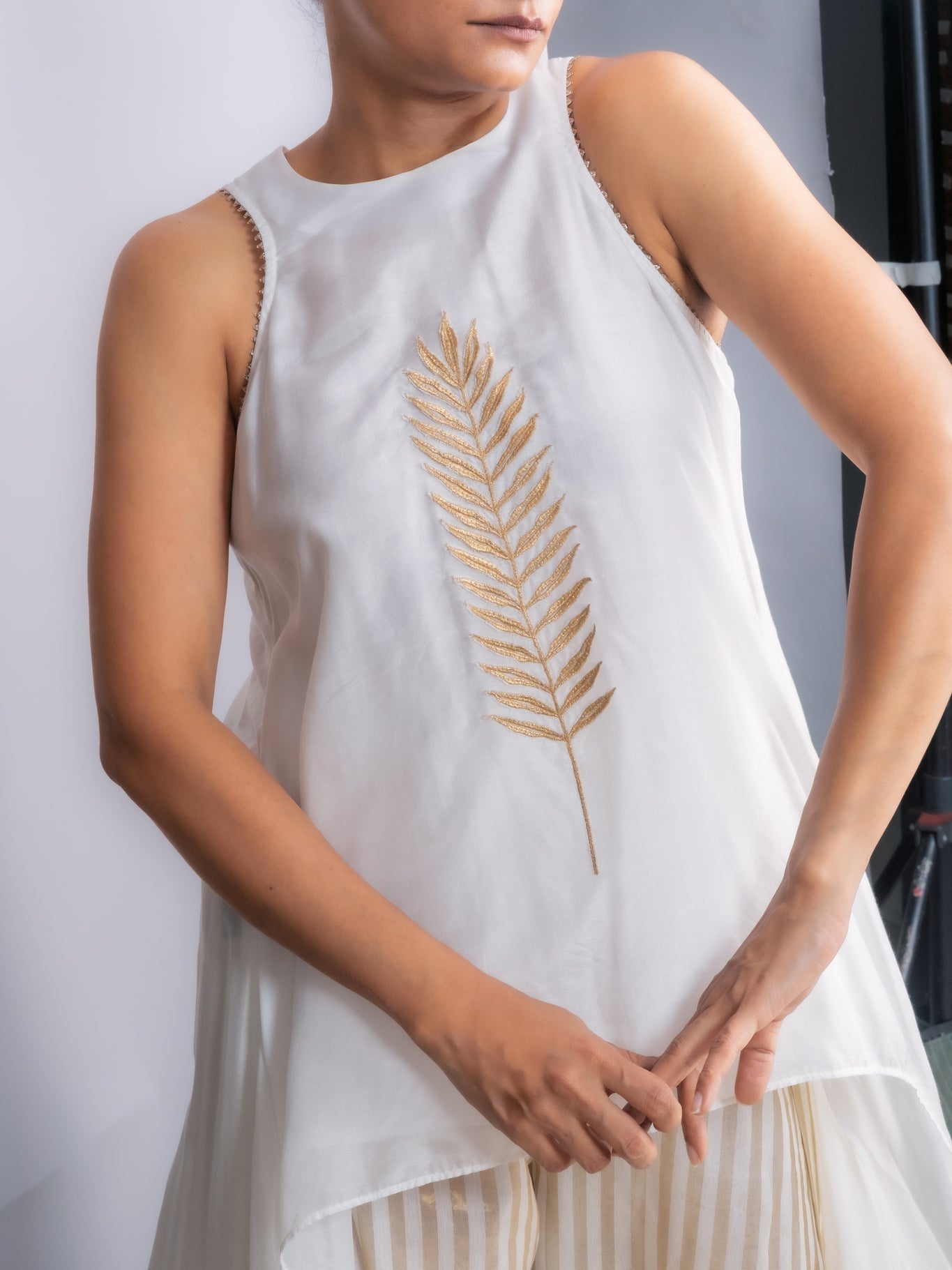 Chanderi Gold Leaf & Stripe Festive Ensemble - CiceroniCo - ord SetOtouto