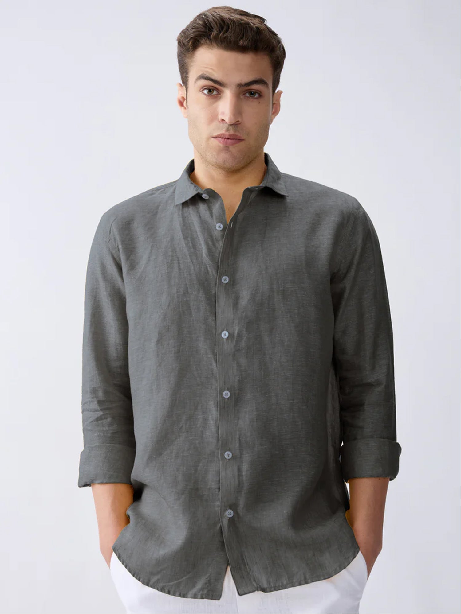 Charcoal Gray 100% Pure Linen Shirt - CiceroniMen Shirtsbhrāta