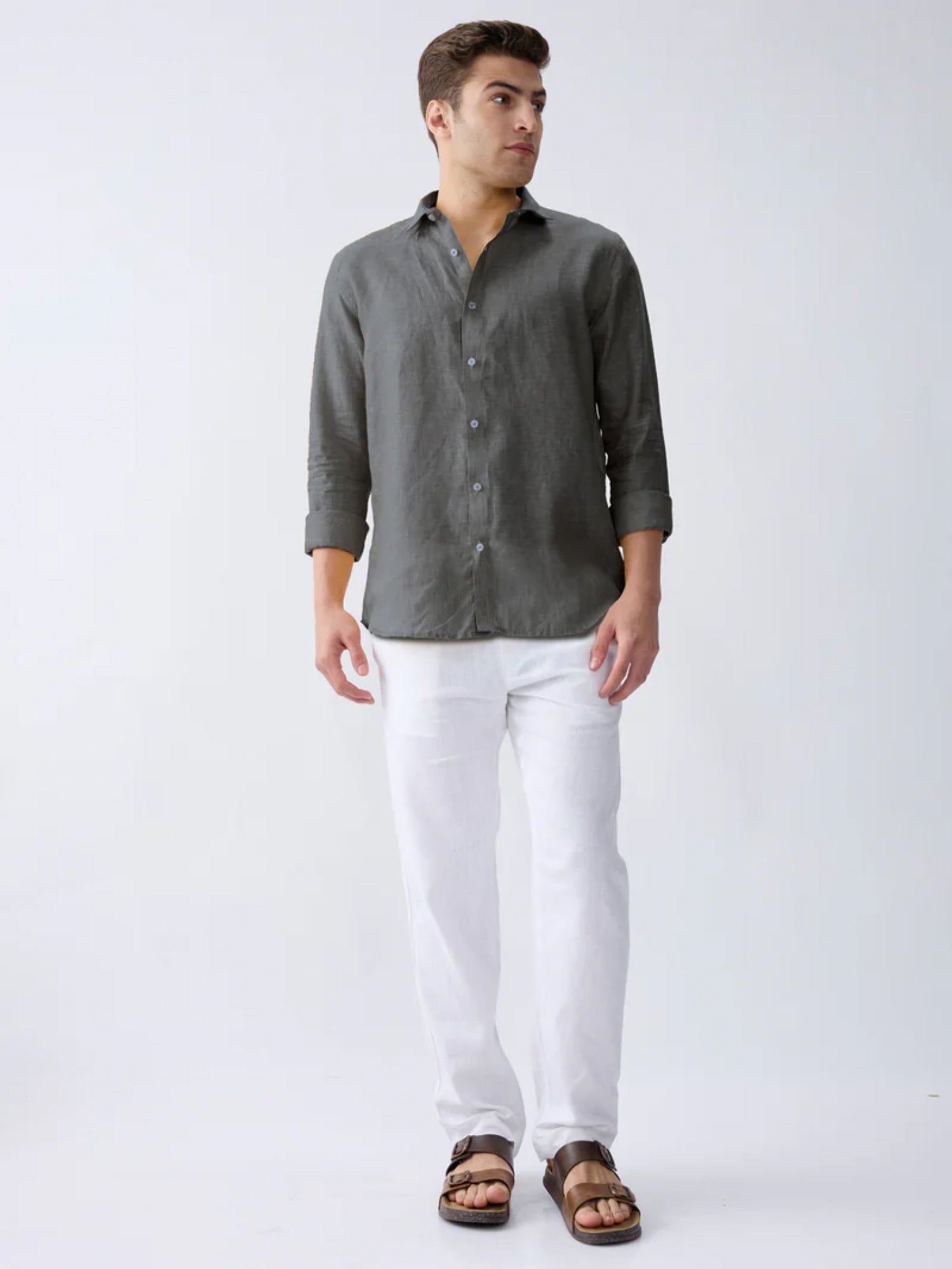 Charcoal Gray 100% Pure Linen Shirt - CiceroniMen Shirtsbhrāta