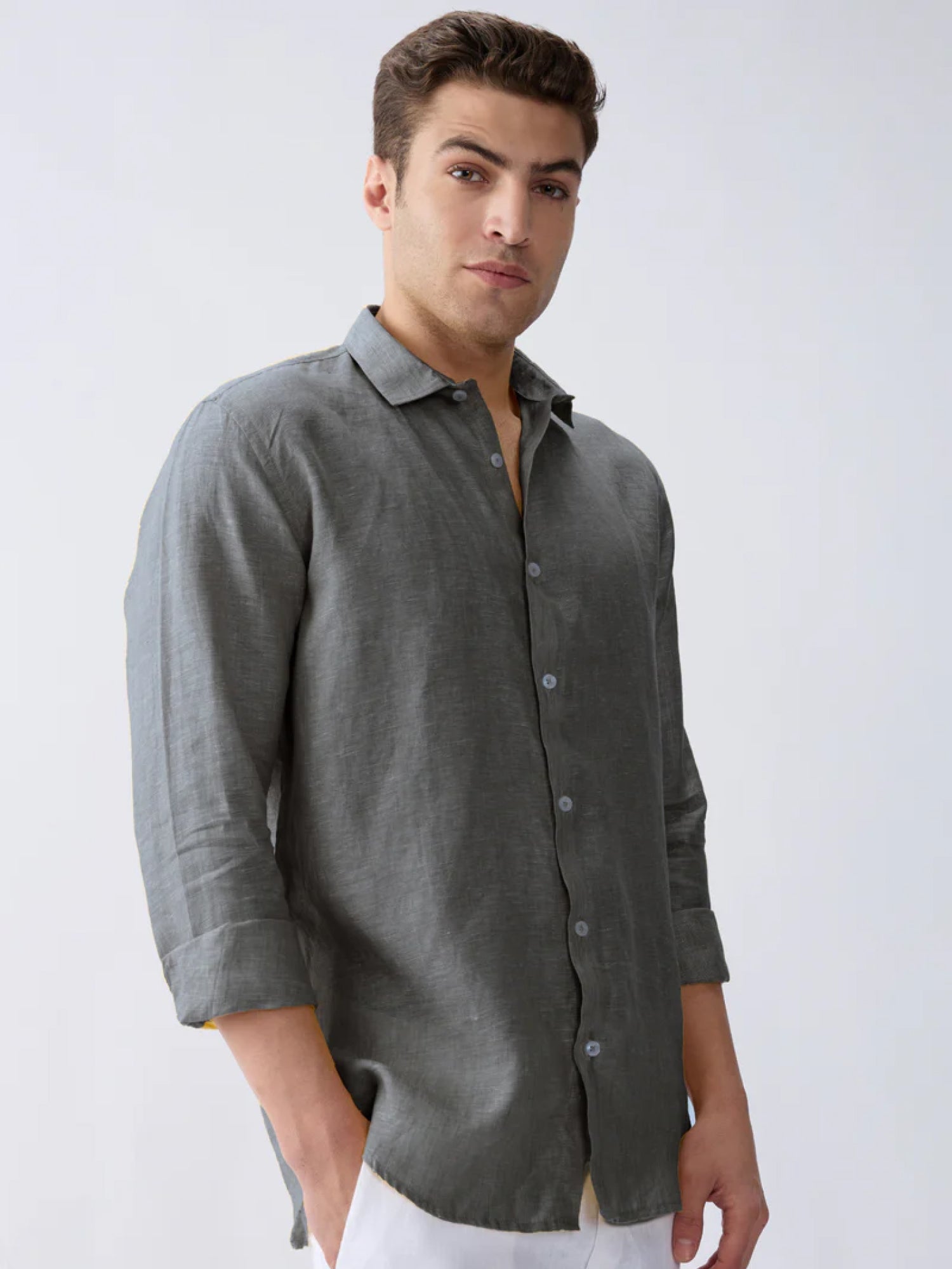 Charcoal Gray 100% Pure Linen Shirt - CiceroniMen Shirtsbhrāta